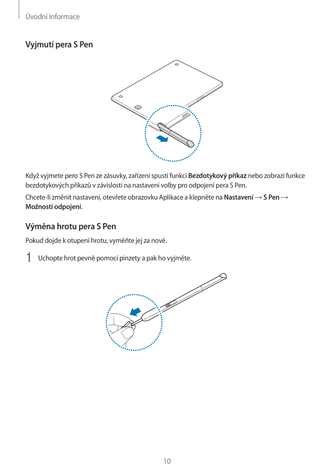 Samsung SM-P550NZKAXEZ manual Vyjmutí pera S Pen, Výměna hrotu pera S Pen 