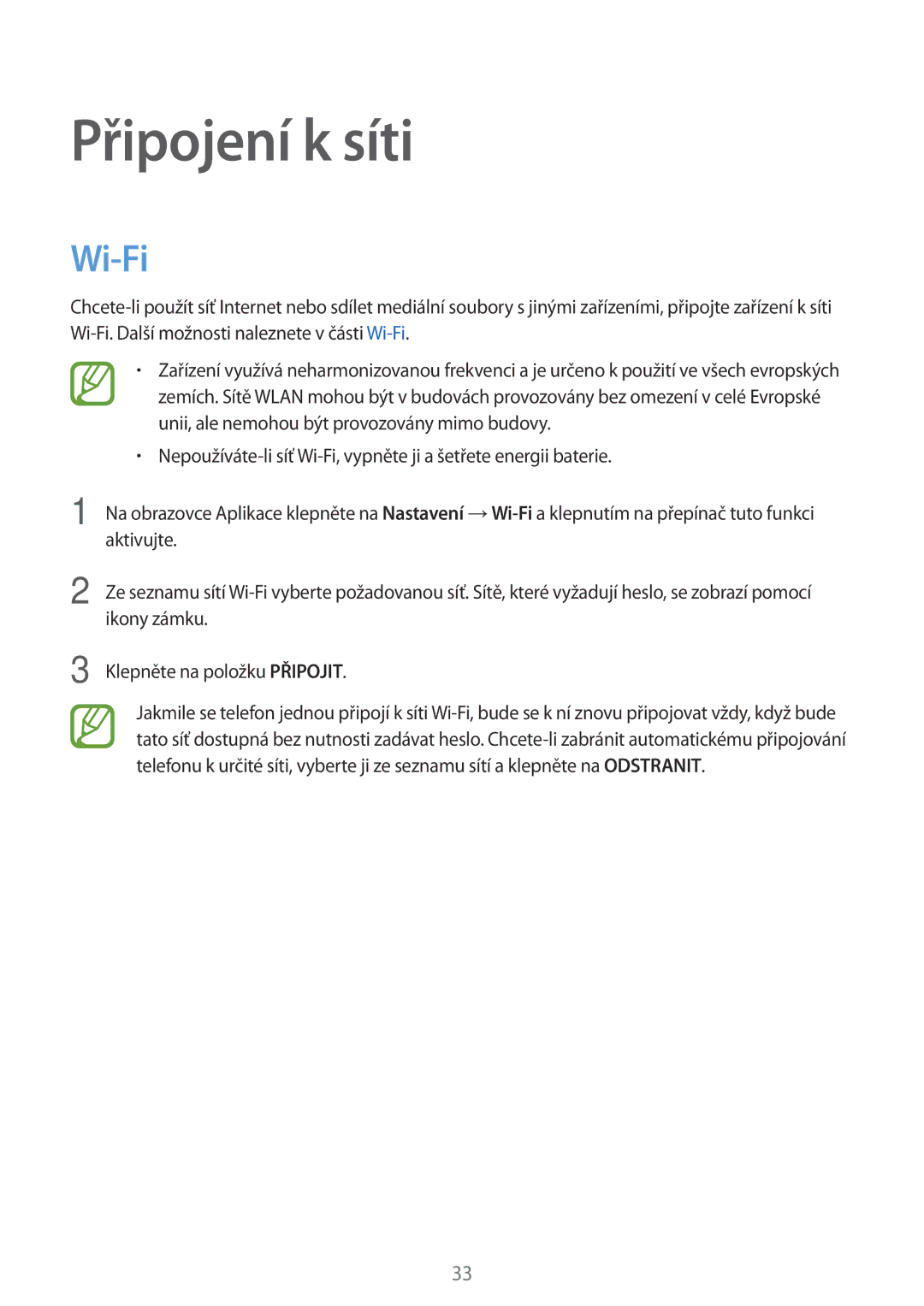 Samsung SM-P550NZKAXEZ manual Připojení k síti, Wi-Fi 