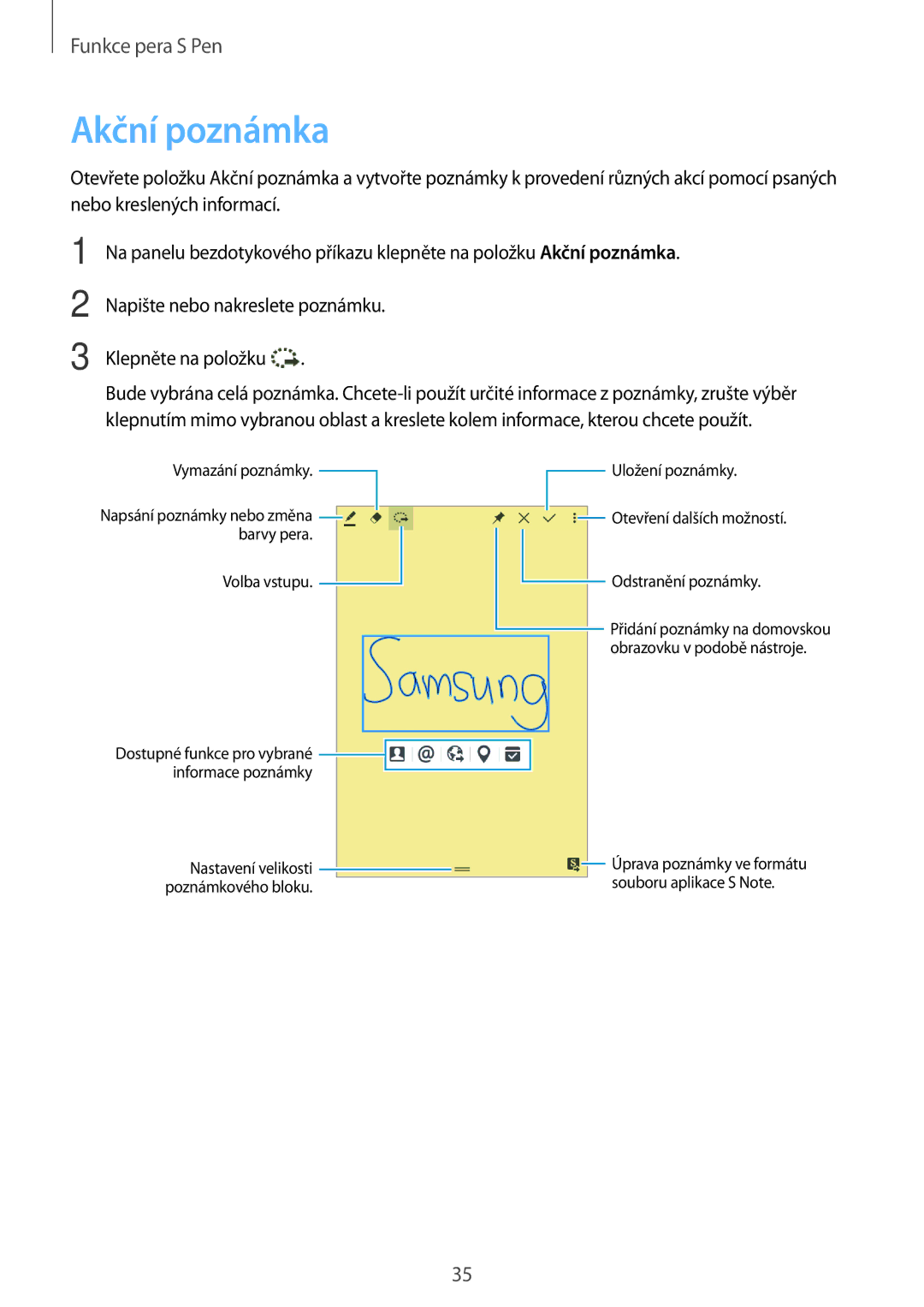 Samsung SM-P550NZKAXEZ manual Akční poznámka 