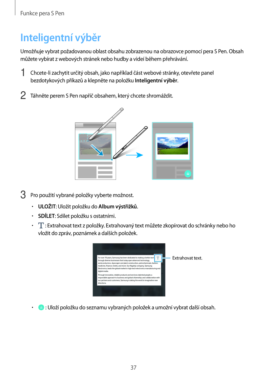 Samsung SM-P550NZKAXEZ manual Inteligentní výběr, Uložit Uložit položku do Album výstřižků 