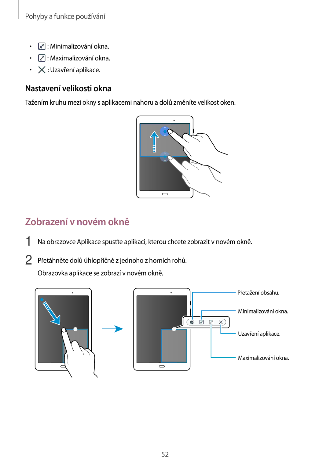 Samsung SM-P550NZKAXEZ manual Zobrazení v novém okně, Nastavení velikosti okna 