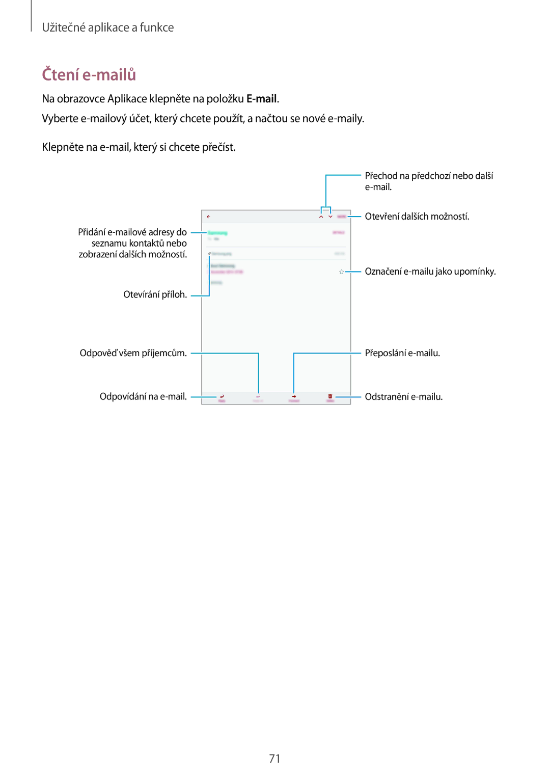 Samsung SM-P550NZKAXEZ manual Čtení e-mailů 