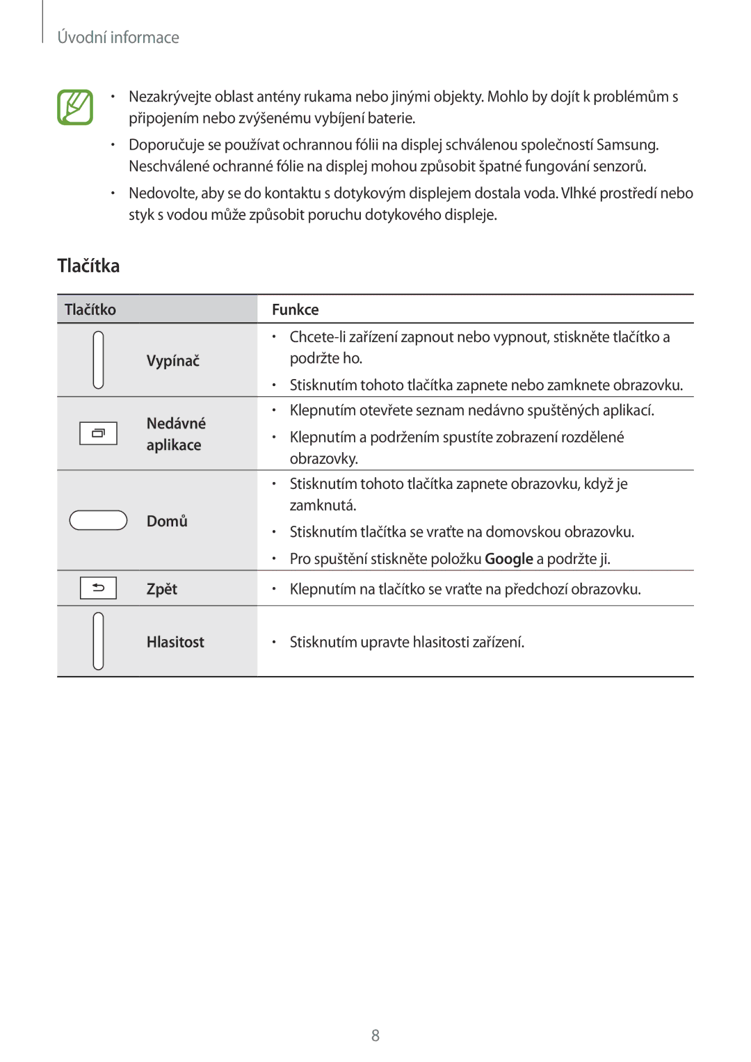 Samsung SM-P550NZKAXEZ manual Tlačítka, Nedávné 