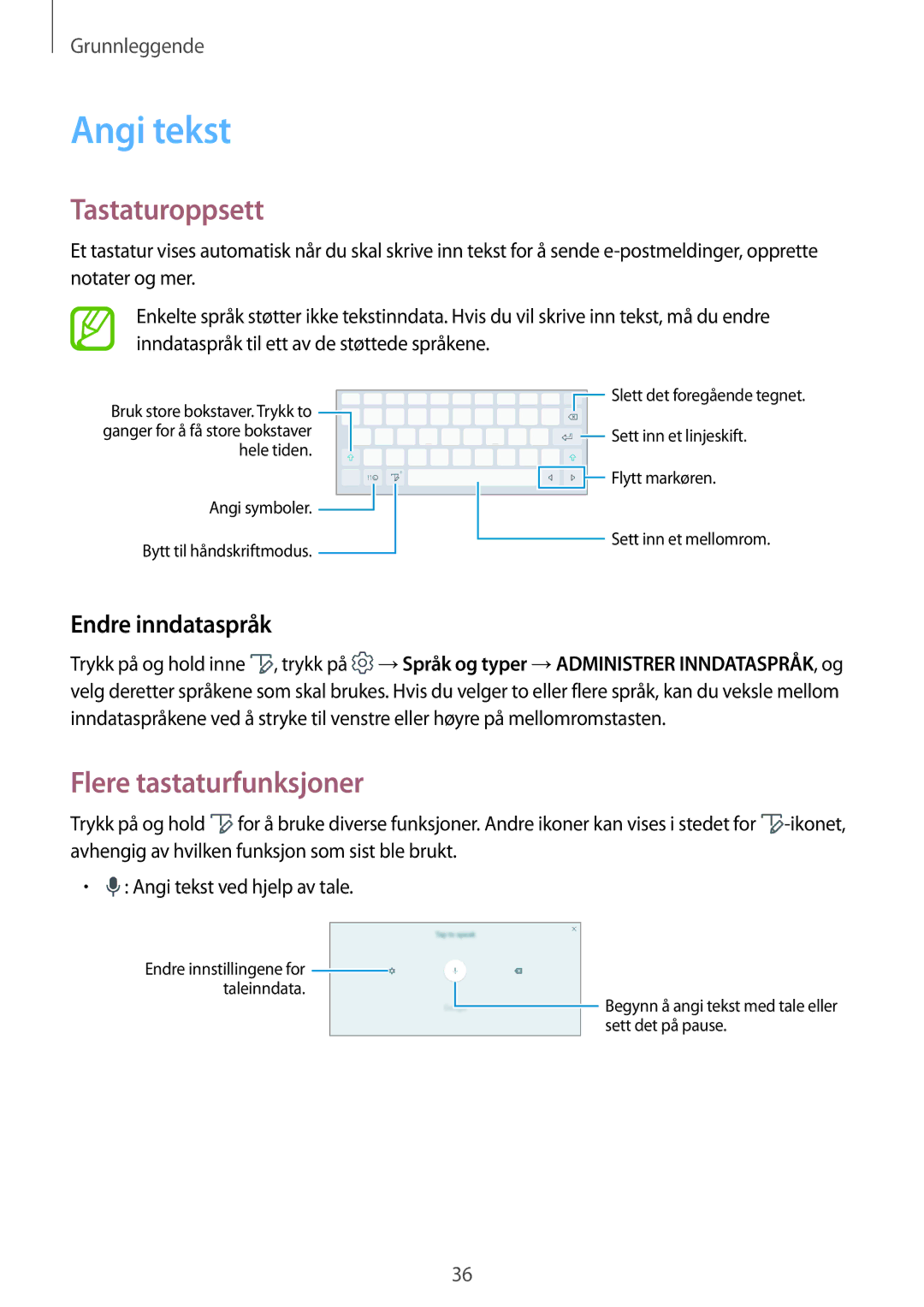 Samsung SM-P550NZWANEE, SM-P550NZAANEE manual Angi tekst, Tastaturoppsett, Flere tastaturfunksjoner, Endre inndataspråk 