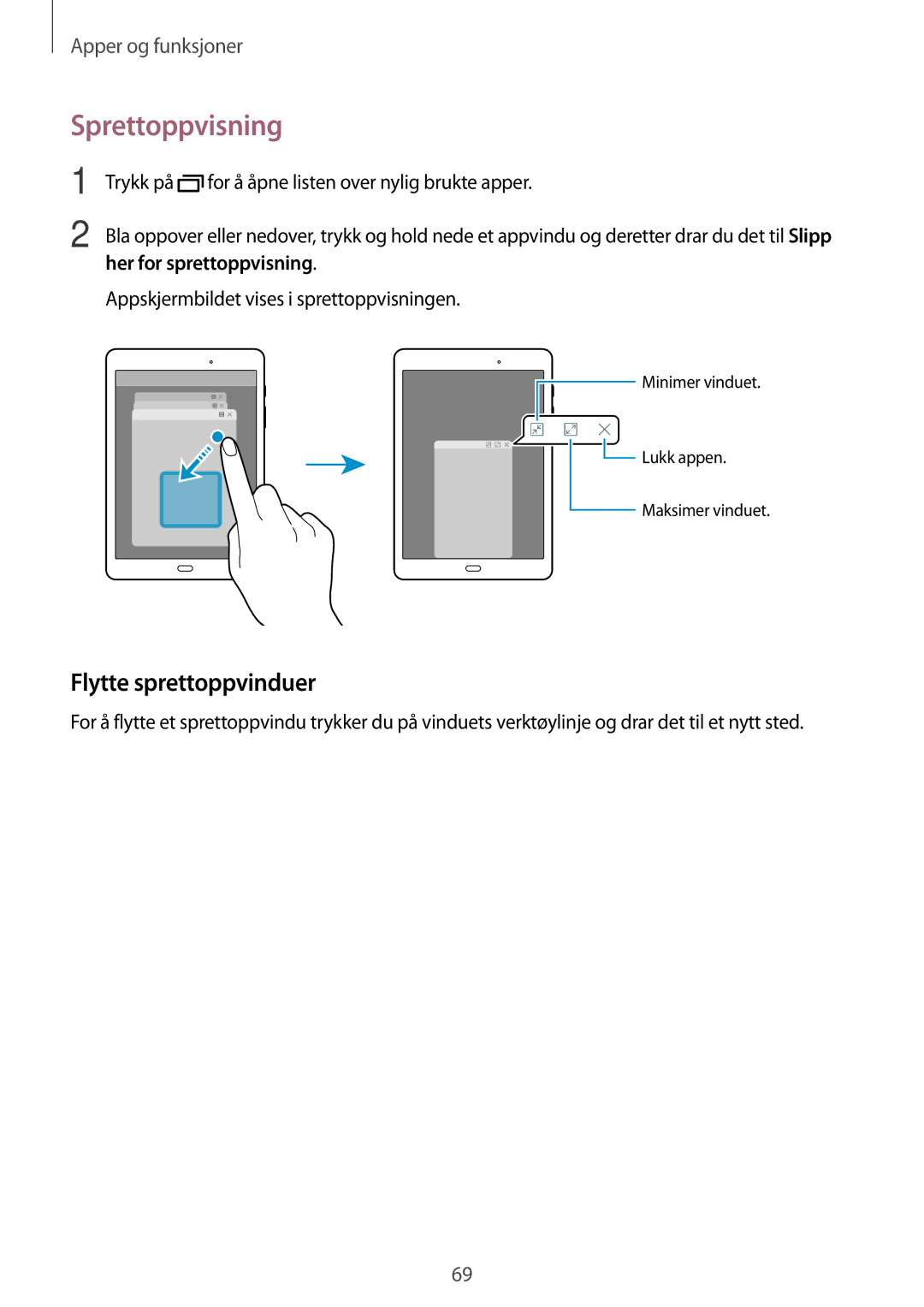 Samsung SM-P550NZAANEE, SM-P550NZWANEE, SM-P550NZBANEE Sprettoppvisning, Flytte sprettoppvinduer, Her for sprettoppvisning 