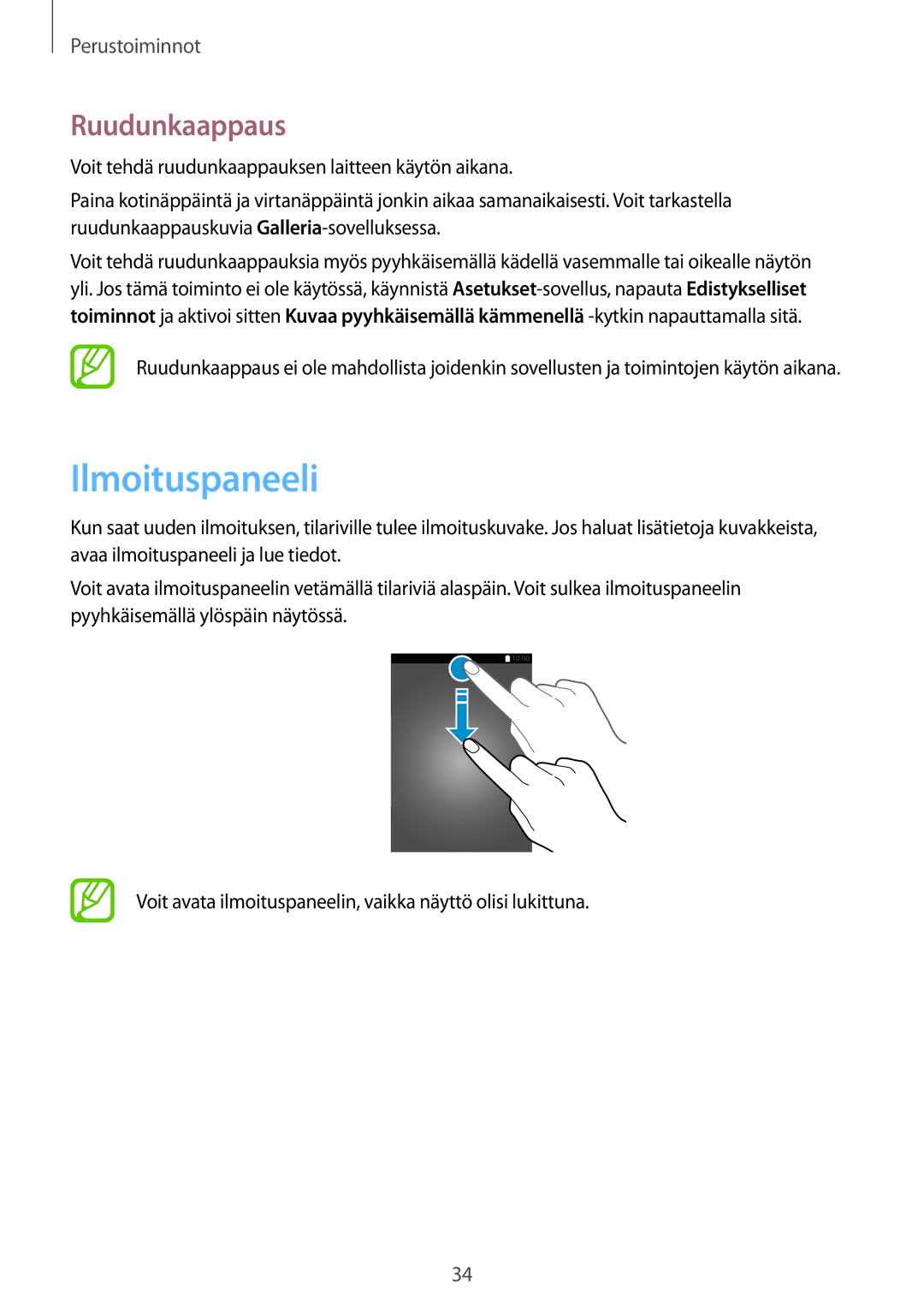 Samsung SM-P550NZBANEE, SM-P550NZWANEE, SM-P550NZAANEE, SM-T550NZWANEE manual Ilmoituspaneeli, Ruudunkaappaus 