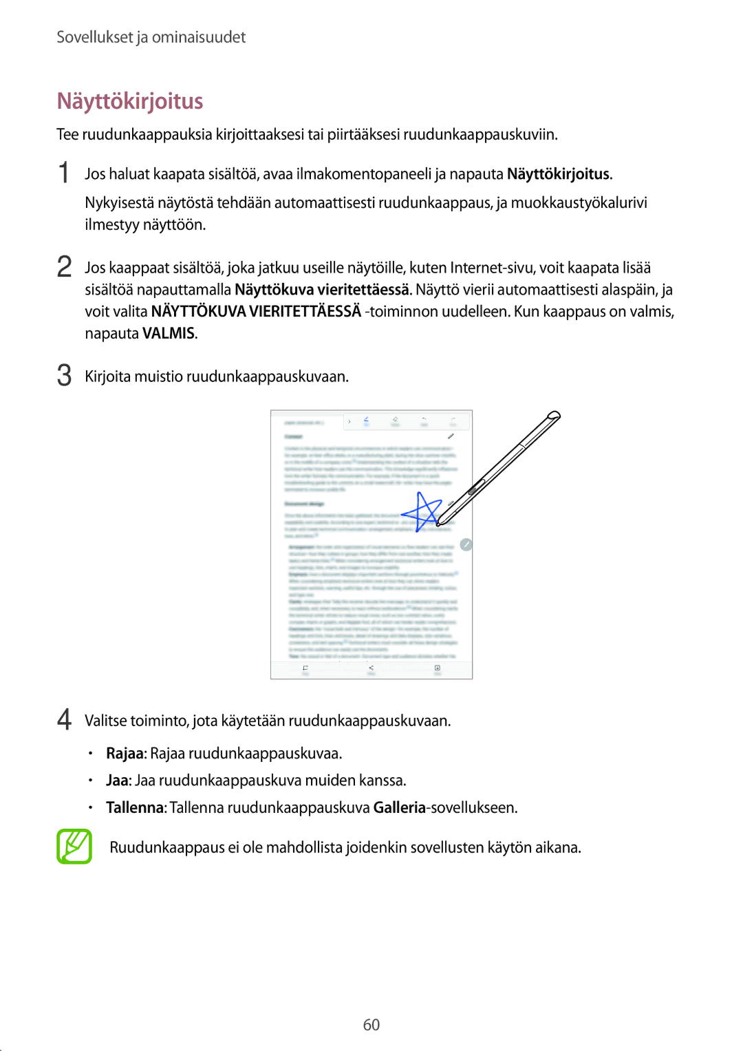 Samsung SM-P550NZWANEE, SM-P550NZAANEE, SM-P550NZBANEE, SM-T550NZWANEE manual Näyttökirjoitus, Ilmestyy näyttöön 