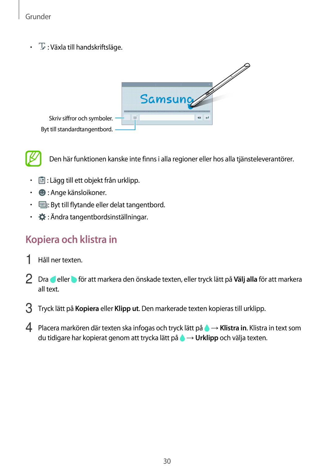 Samsung SM-P550NZBANEE, SM-P550NZWANEE, SM-P550NZAANEE, SM-T550NZWANEE manual Kopiera och klistra 