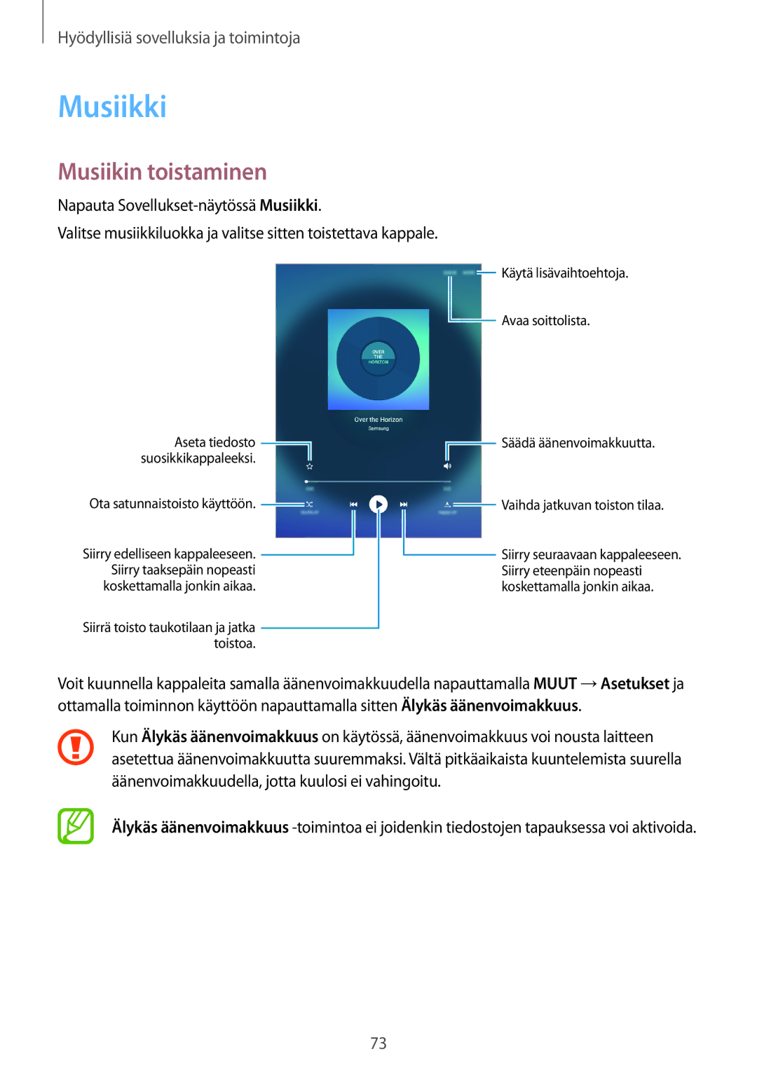 Samsung SM-P550NZAANEE, SM-P550NZWANEE, SM-P550NZBANEE manual Musiikki, Musiikin toistaminen 