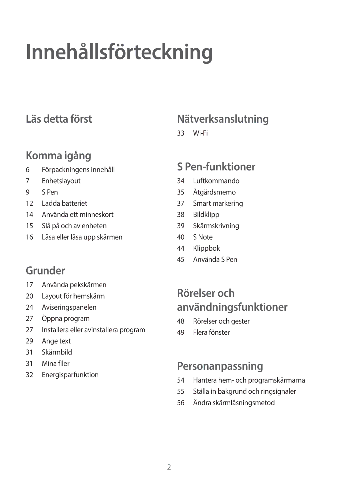 Samsung SM-P550NZBANEE, SM-P550NZWANEE, SM-P550NZAANEE Innehållsförteckning, Wi-Fi, 48 Rörelser och gester Flera fönster 