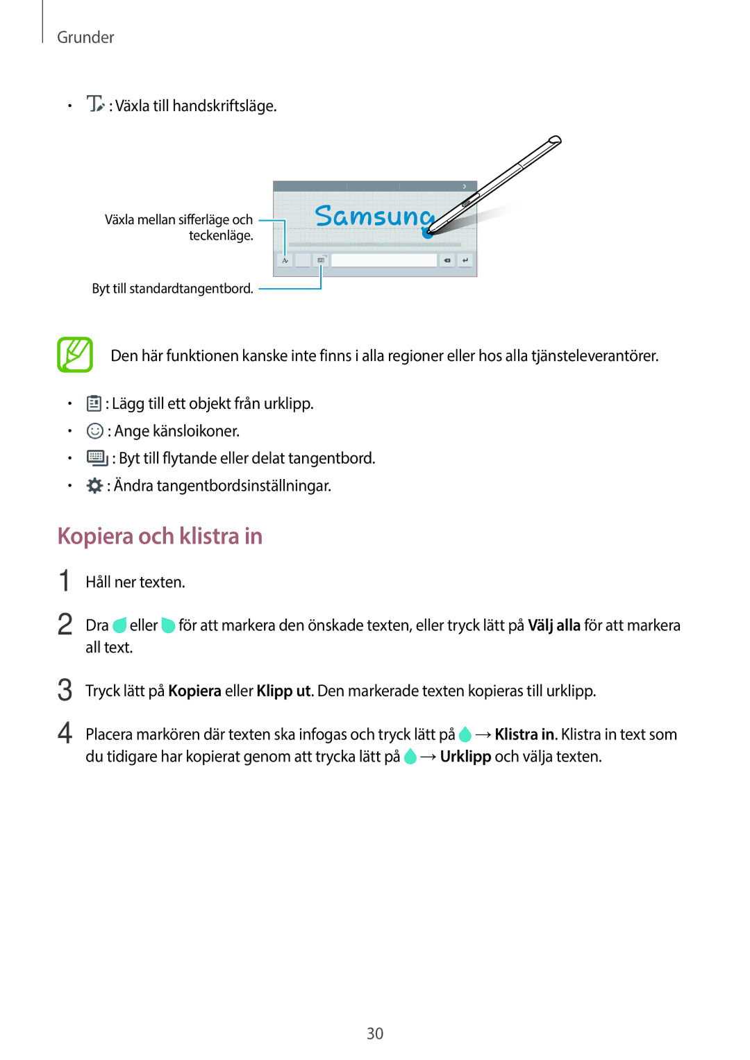 Samsung SM-P550NZWANEE, SM-P550NZAANEE, SM-P550NZBANEE manual Kopiera och klistra, Växla till handskriftsläge 