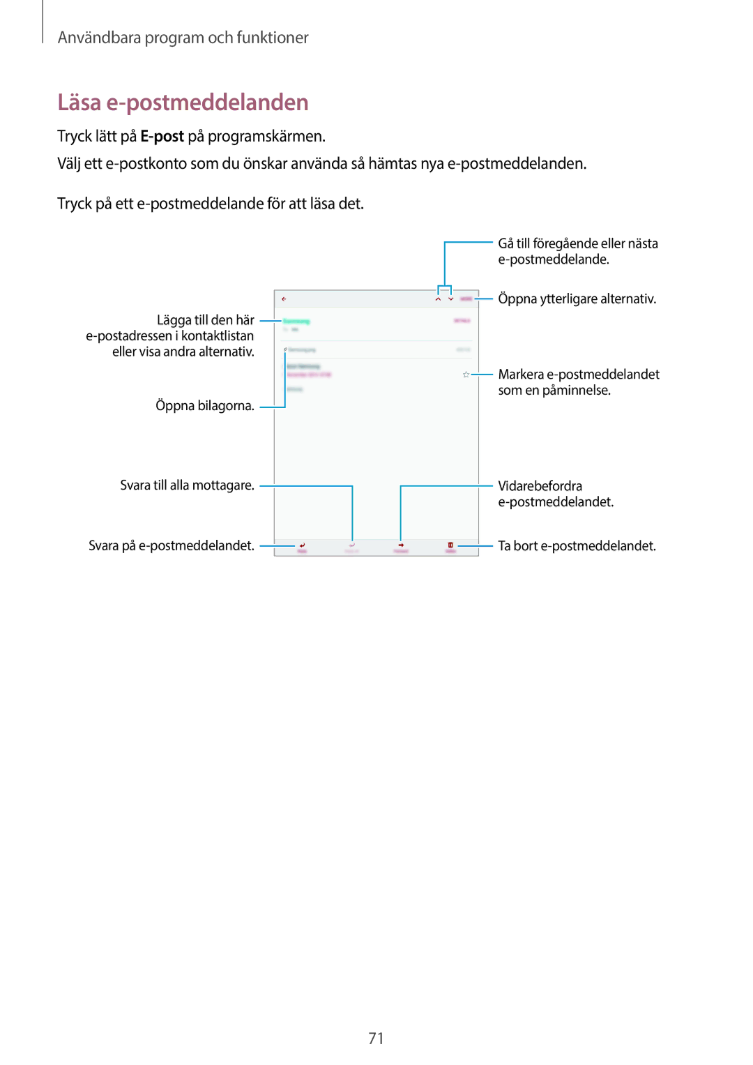 Samsung SM-P550NZBANEE, SM-P550NZWANEE, SM-P550NZAANEE manual Läsa e-postmeddelanden 