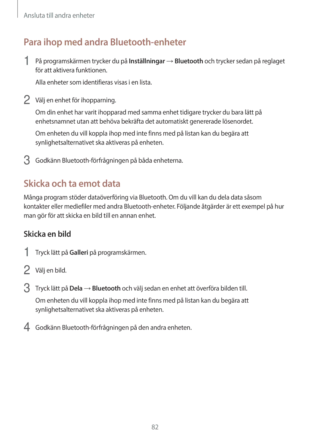 Samsung SM-P550NZAANEE, SM-P550NZWANEE manual Para ihop med andra Bluetooth-enheter, Skicka och ta emot data, Skicka en bild 