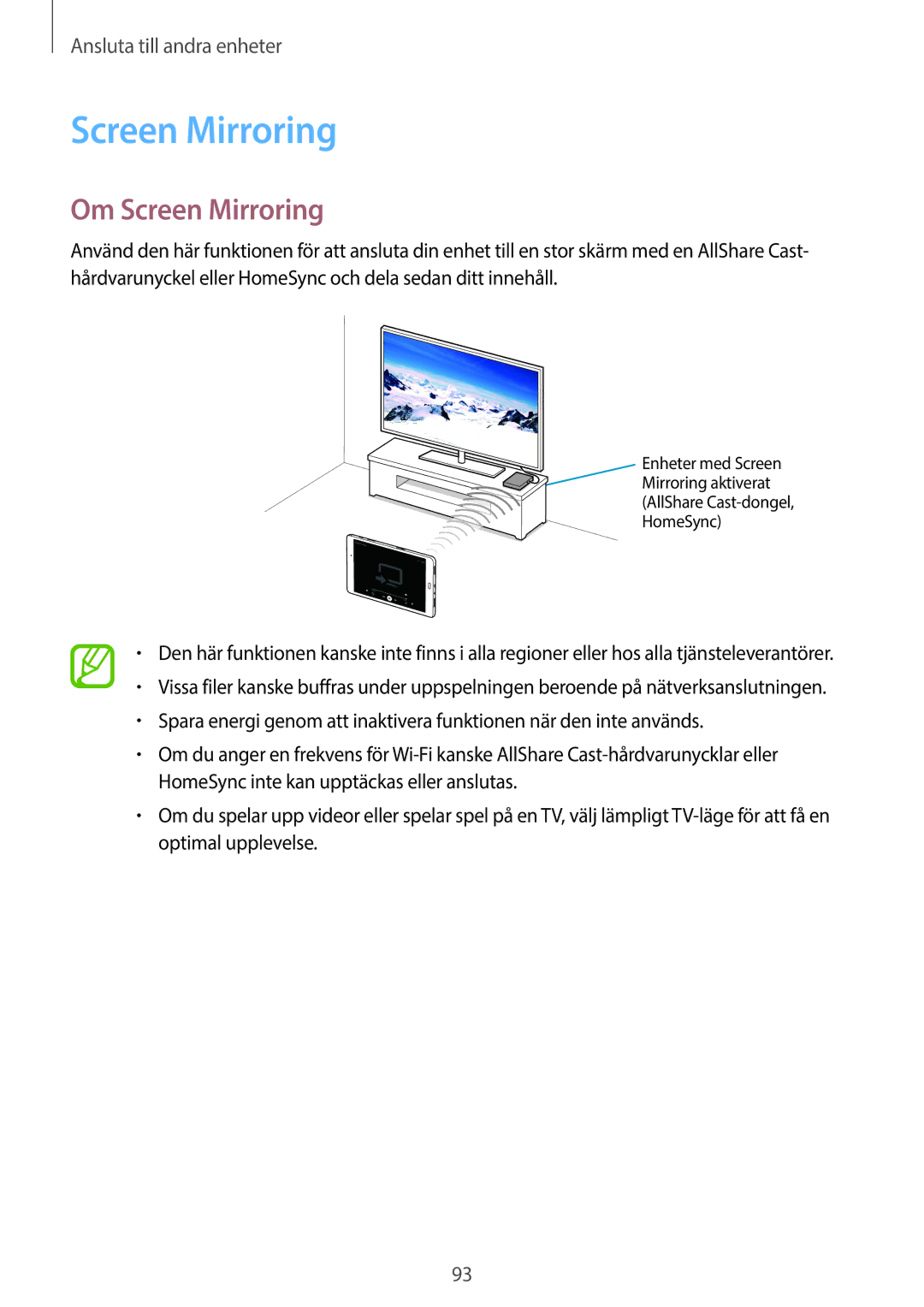 Samsung SM-P550NZWANEE, SM-P550NZAANEE, SM-P550NZBANEE manual Om Screen Mirroring 