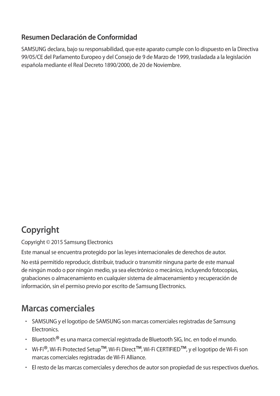 Samsung SM-P550NZWAPHE manual Copyright, Resumen Declaración de Conformidad 