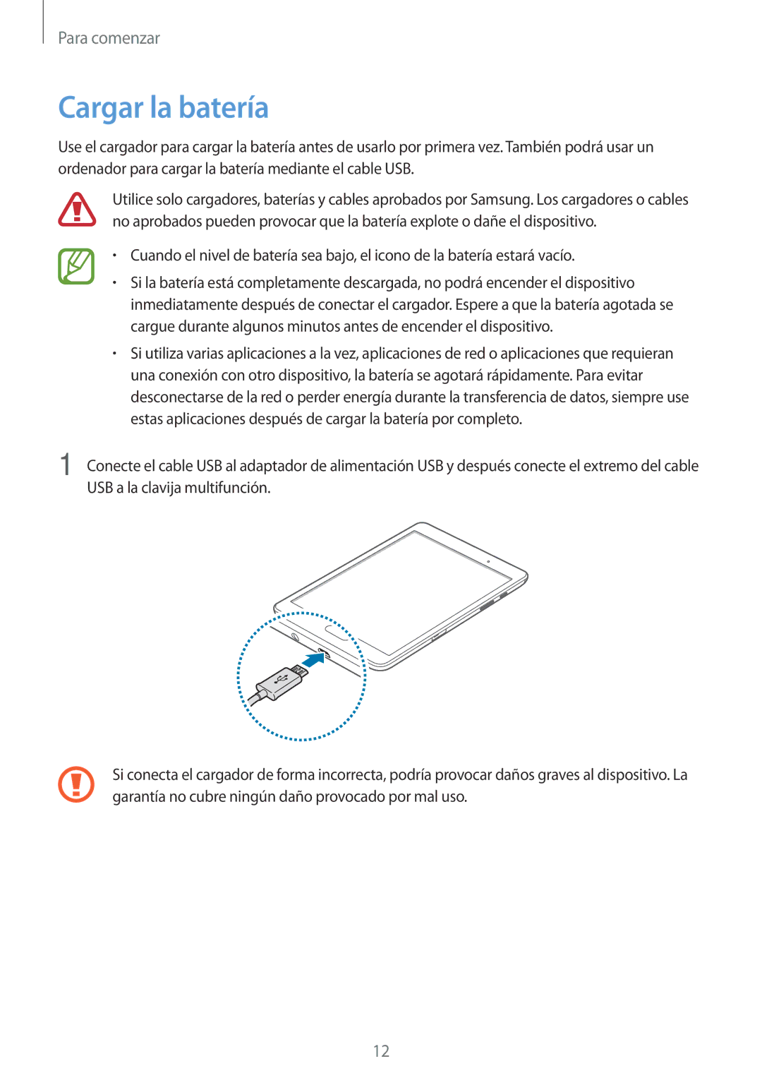 Samsung SM-P550NZWAPHE manual Cargar la batería 