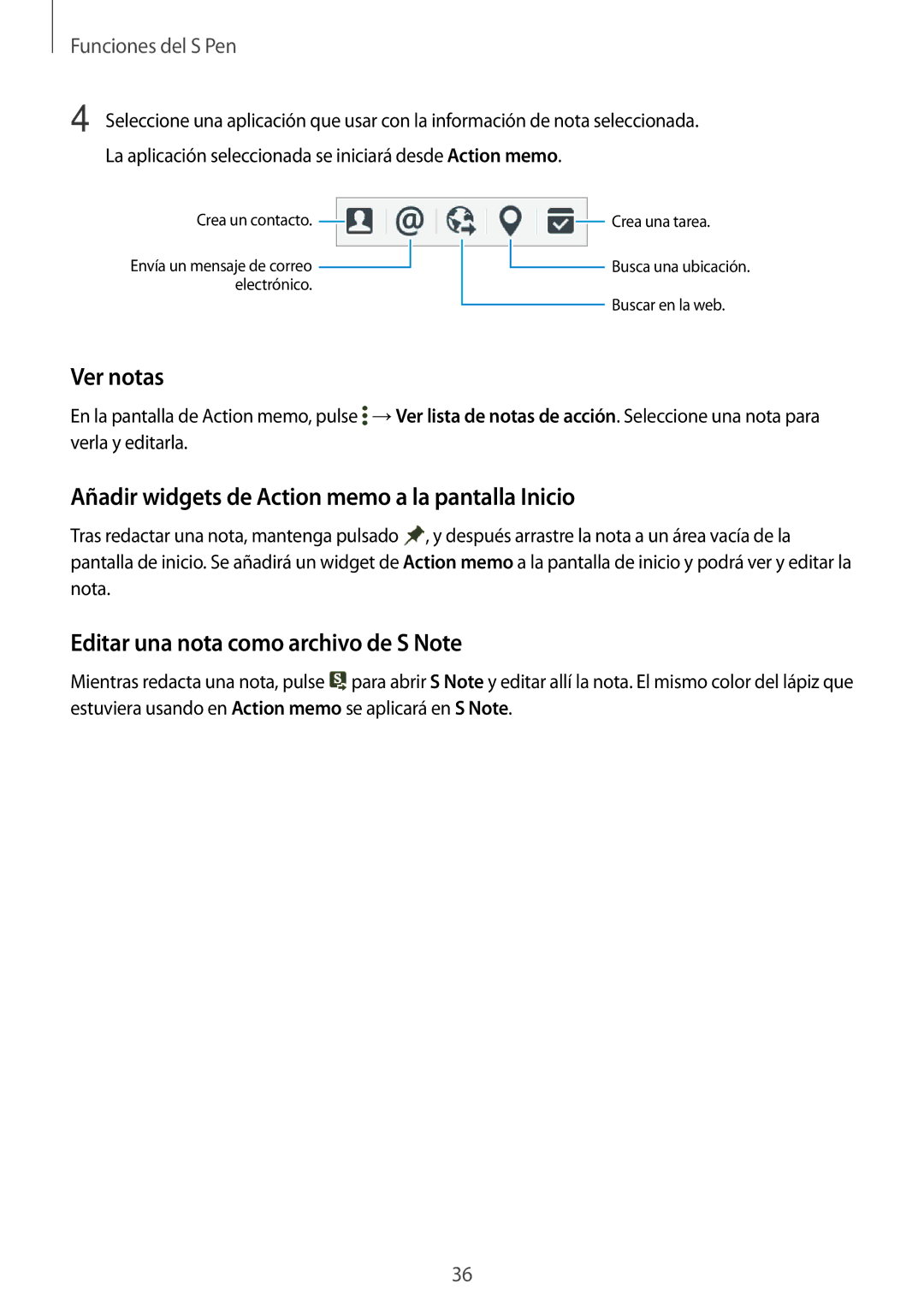 Samsung SM-P550NZWAPHE manual Ver notas, Añadir widgets de Action memo a la pantalla Inicio 