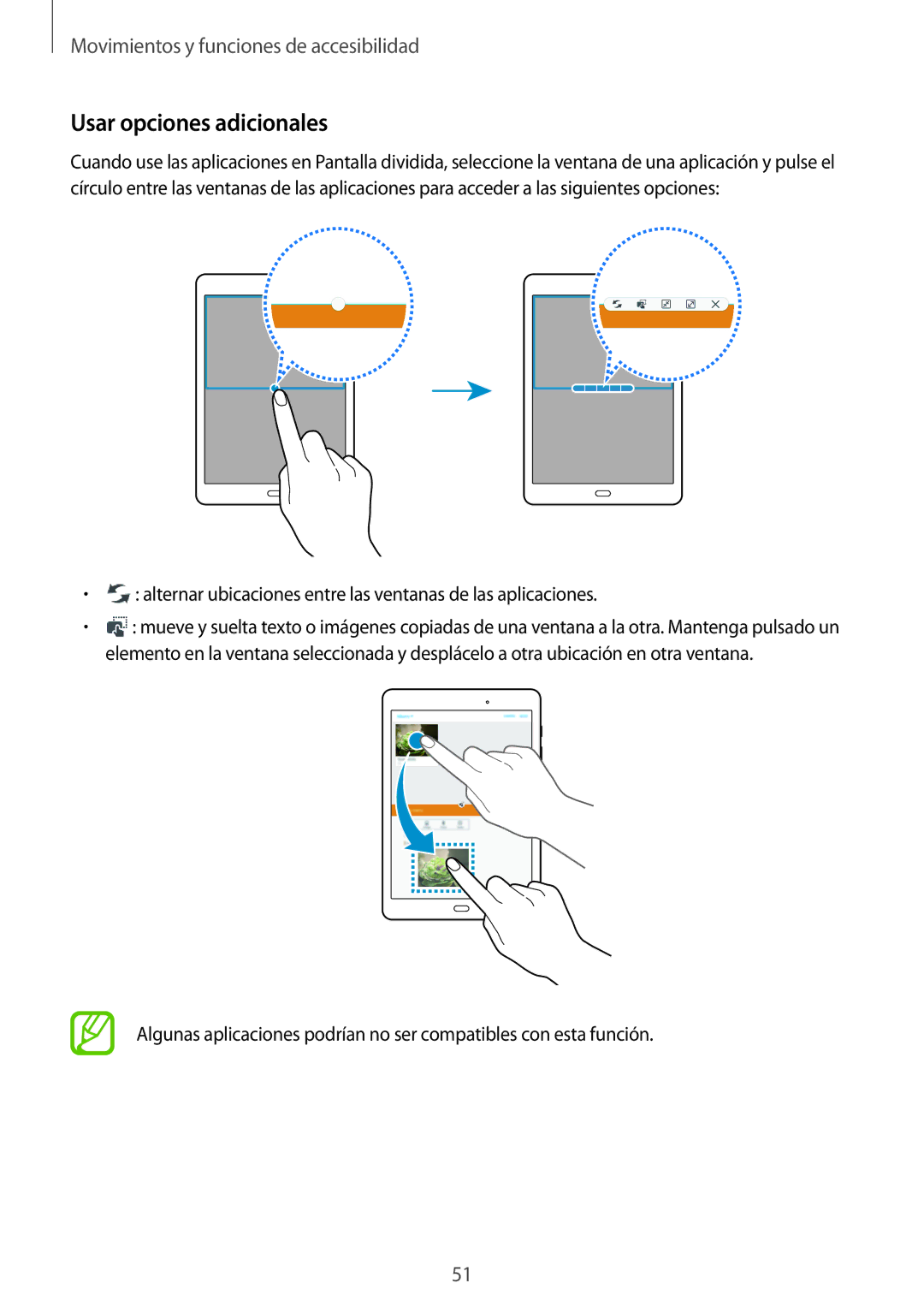 Samsung SM-P550NZWAPHE manual Usar opciones adicionales, Alternar ubicaciones entre las ventanas de las aplicaciones 