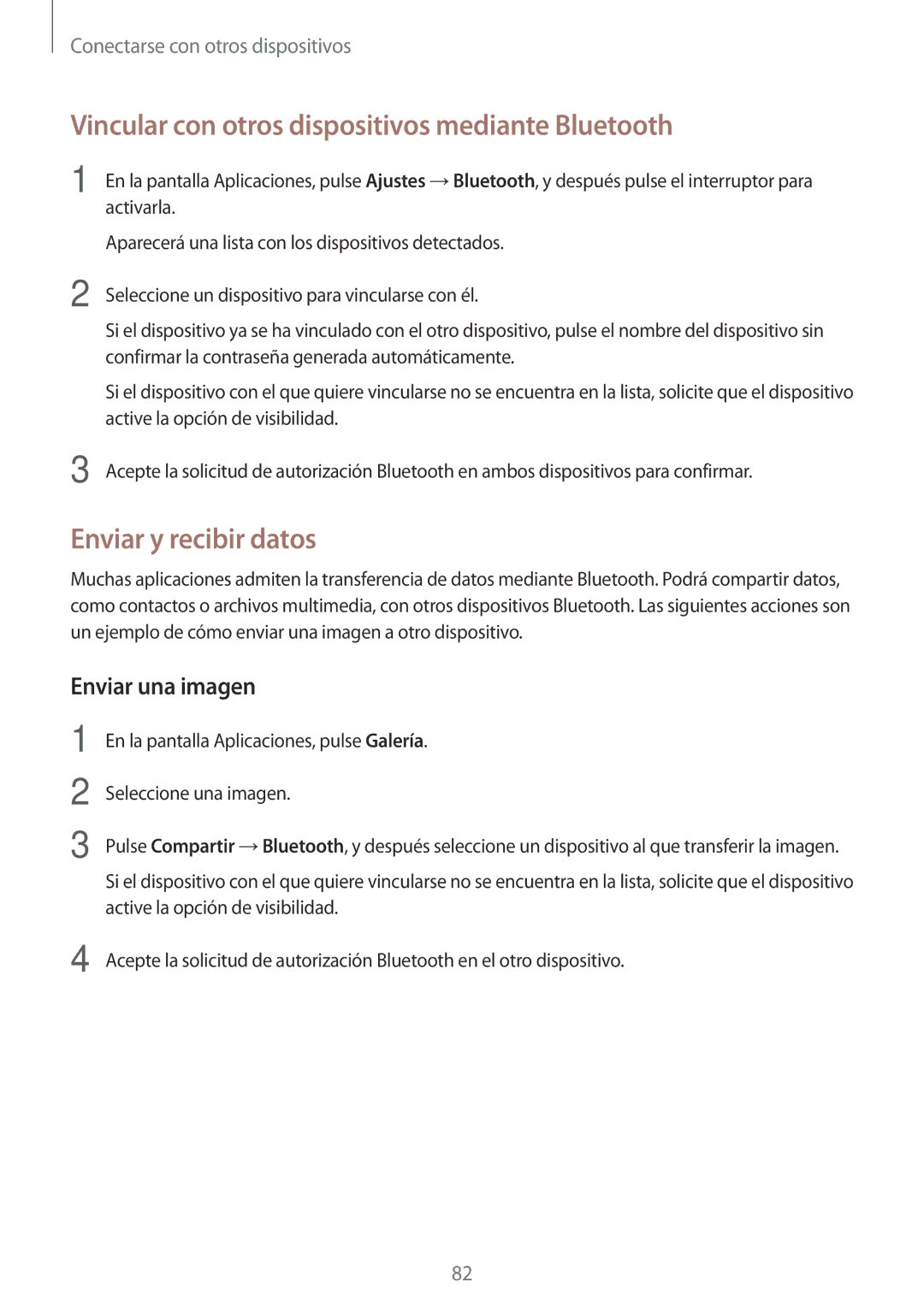 Samsung SM-P550NZWAPHE manual Vincular con otros dispositivos mediante Bluetooth, Enviar y recibir datos, Enviar una imagen 