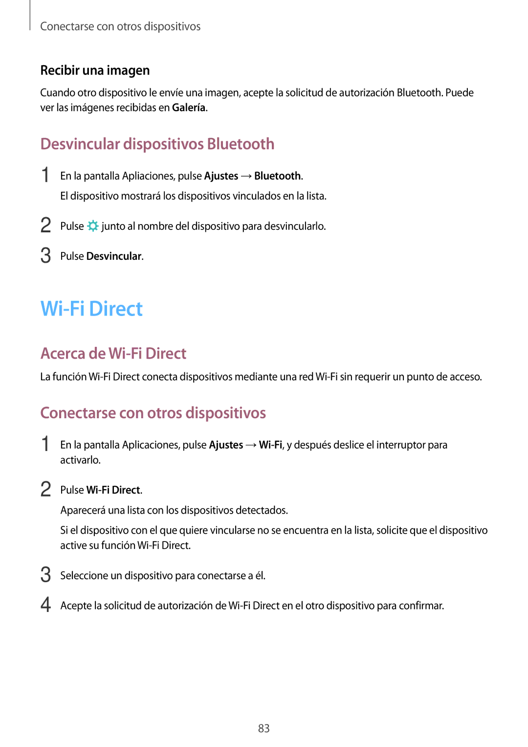 Samsung SM-P550NZWAPHE Desvincular dispositivos Bluetooth, Acerca de Wi-Fi Direct, Conectarse con otros dispositivos 