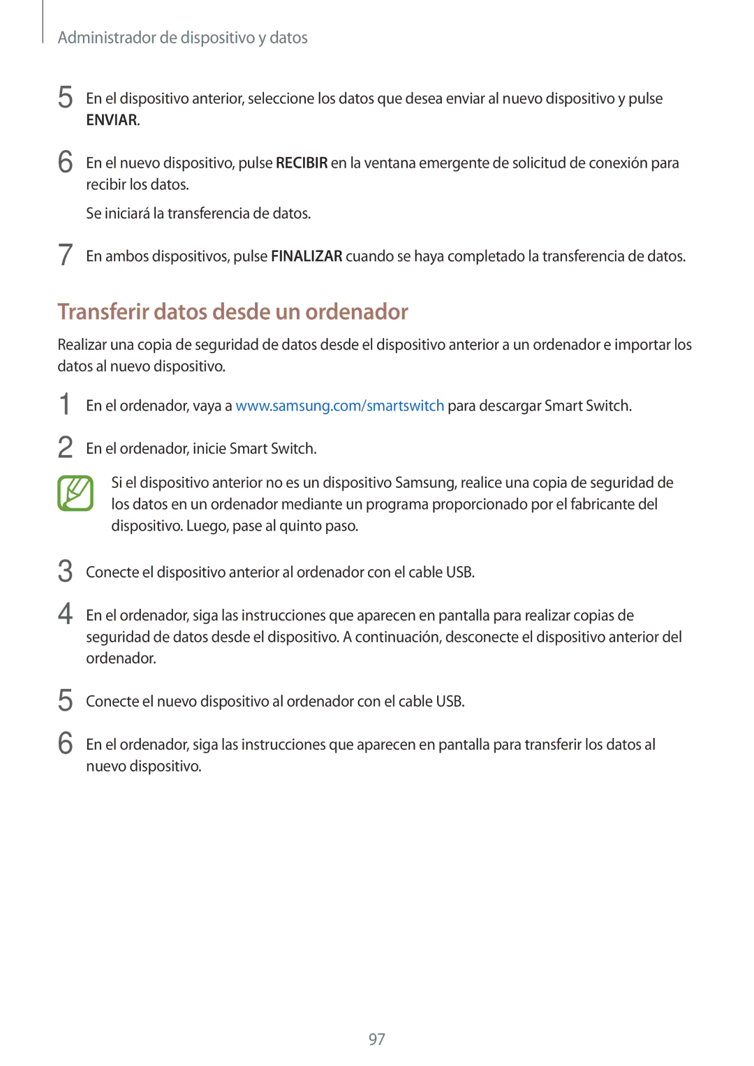 Samsung SM-P550NZWAPHE manual Transferir datos desde un ordenador, Administrador de dispositivo y datos 