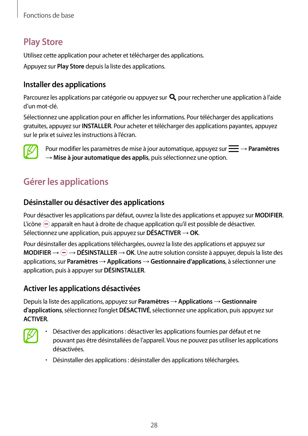 Samsung SM-P550NZWAXEF, SM-P550NZKAXEF Play Store, Gérer les applications, Désinstaller ou désactiver des applications 
