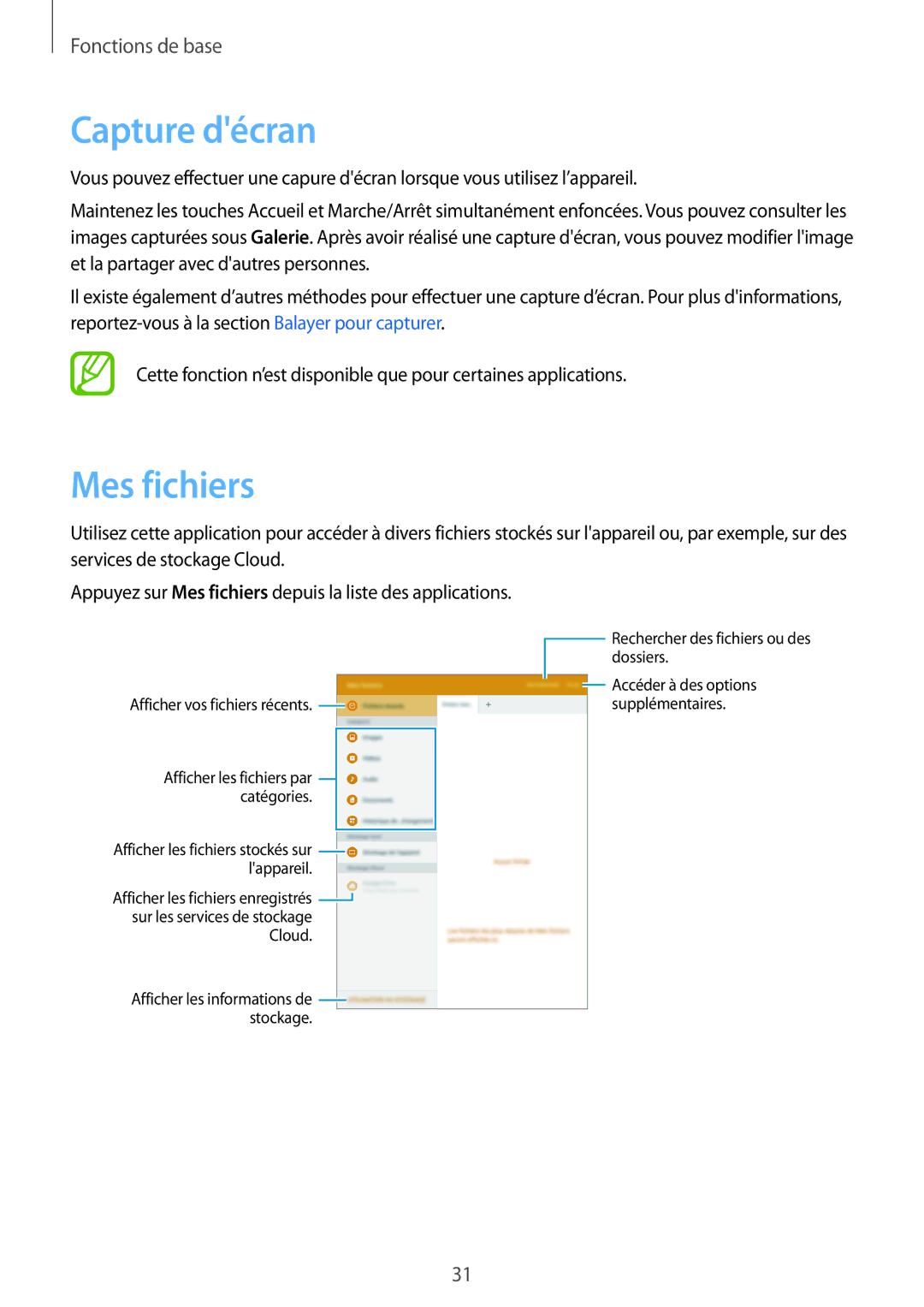 Samsung SM-P550NZKAXEF, SM-P550NZWAXEF manual Capture décran, Mes fichiers 