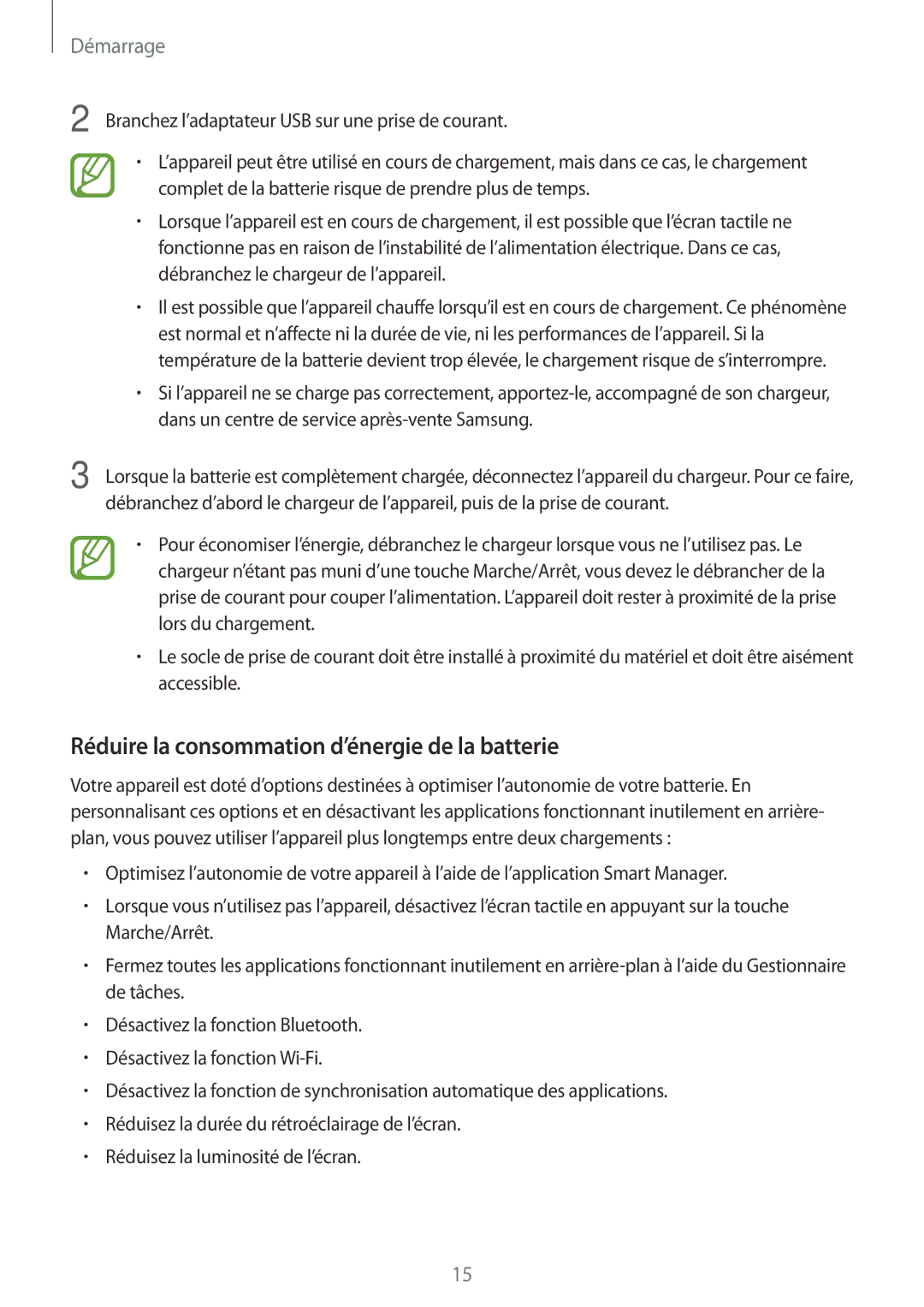 Samsung SM-P550NZWAXEF, SM-T550NZWEXEF, SM-T550NZWAXEF, SM-T550NZKAXEF manual Réduire la consommation d’énergie de la batterie 