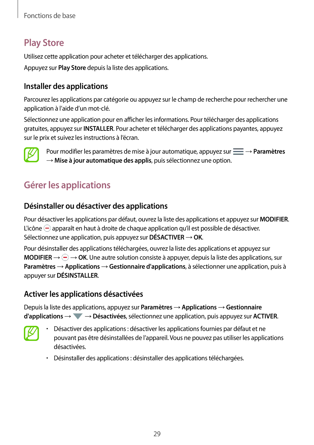 Samsung SM-P550NZKAXEF, SM-P550NZWAXEF Play Store, Gérer les applications, Désinstaller ou désactiver des applications 
