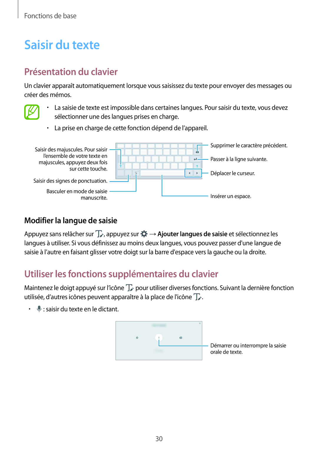 Samsung SM-P550NZWAXEF manual Saisir du texte, Présentation du clavier, Utiliser les fonctions supplémentaires du clavier 