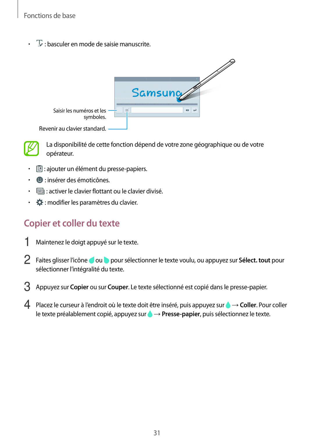 Samsung SM-T550NZWEXEF, SM-P550NZWAXEF, SM-T550NZWAXEF, SM-T550NZKAXEF, SM-P550NZKAXEF manual Copier et coller du texte 