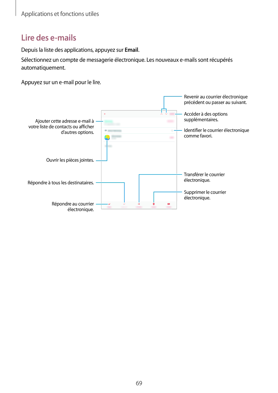 Samsung SM-P550NZKAXEF, SM-P550NZWAXEF, SM-T550NZWEXEF, SM-T550NZWAXEF, SM-T550NZKAXEF manual Lire des e-mails 