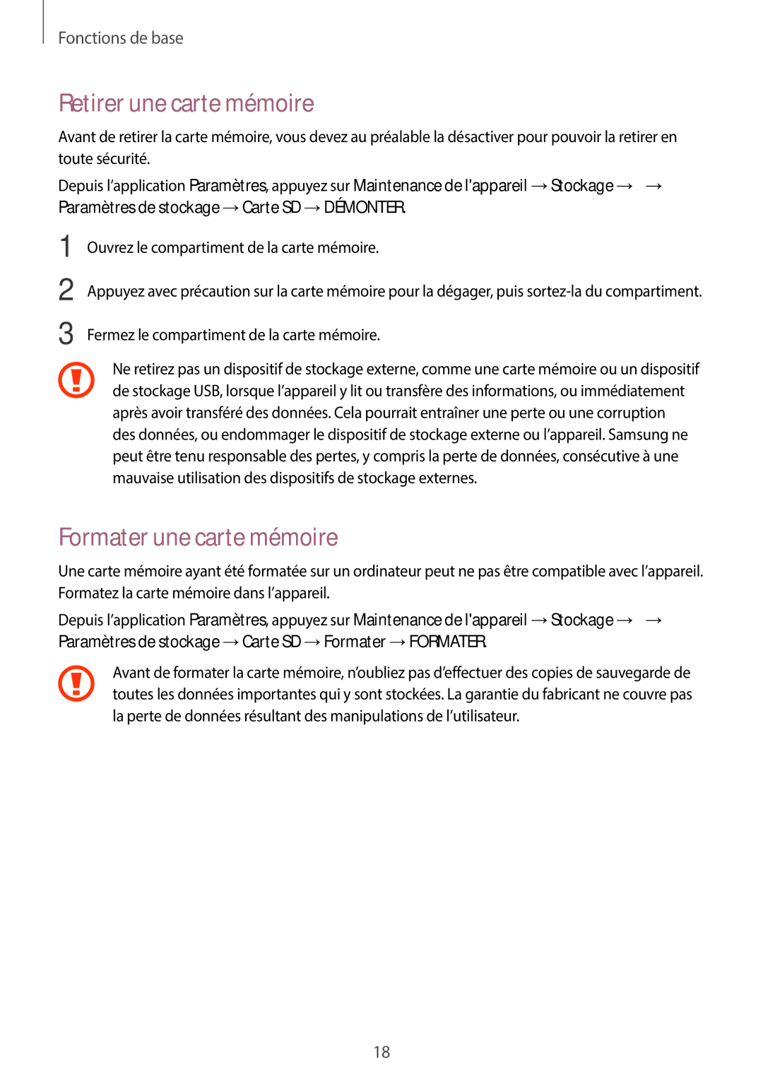 Samsung SM-T550NZKAXEF, SM-P550NZWAXEF, SM-T550NZWEXEF, SM-T550NZWAXEF Retirer une carte mémoire, Formater une carte mémoire 