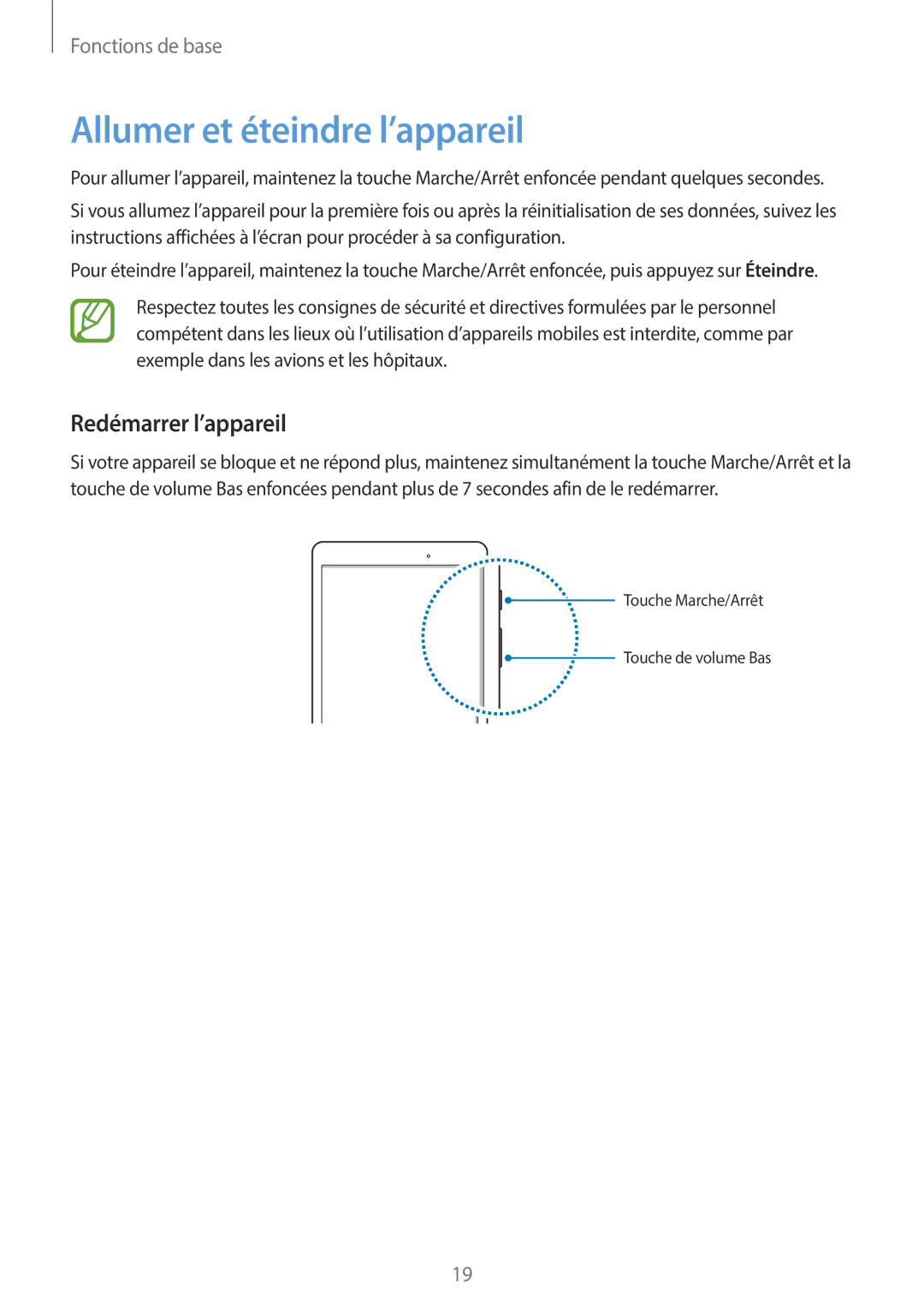 Samsung SM-P550NZKAXEF, SM-P550NZWAXEF, SM-T550NZWEXEF, SM-T550NZWAXEF Allumer et éteindre l’appareil, Redémarrer l’appareil 