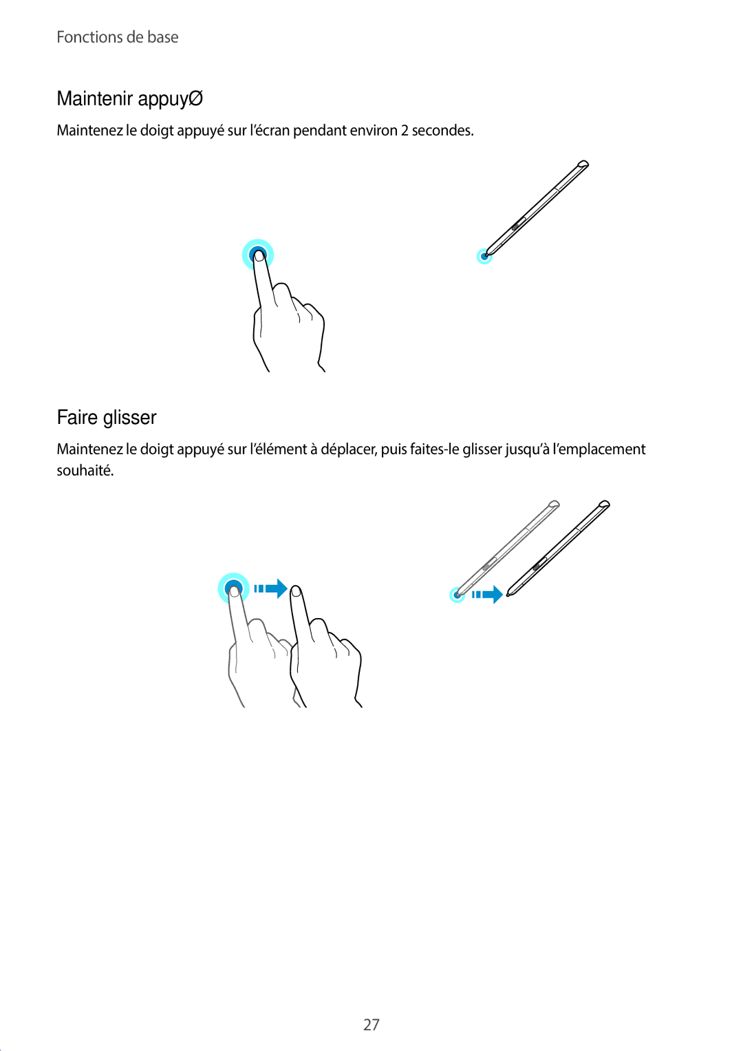 Samsung SM-T550NZWAXEF, SM-P550NZWAXEF, SM-T550NZWEXEF, SM-T550NZKAXEF, SM-P550NZKAXEF manual Maintenir appuyé, Faire glisser 