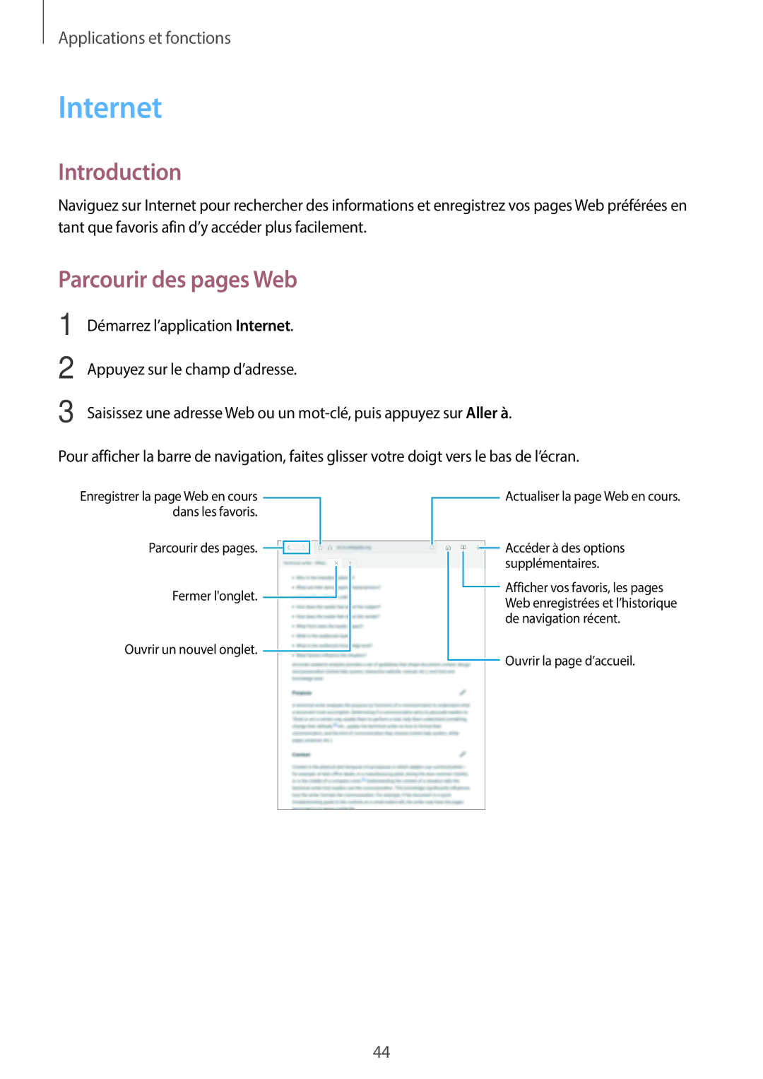 Samsung SM-P550NZKAXEF, SM-P550NZWAXEF, SM-T550NZWEXEF, SM-T550NZWAXEF, SM-T550NZKAXEF manual Internet, Parcourir des pages Web 