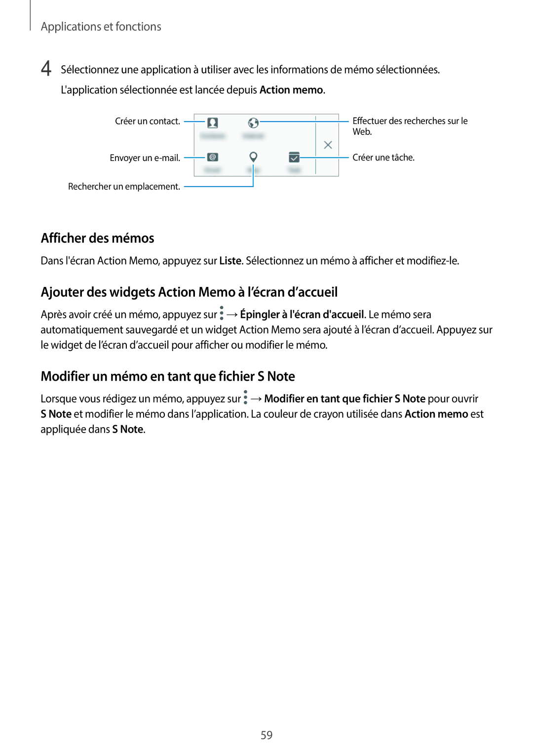 Samsung SM-P550NZKAXEF, SM-P550NZWAXEF manual Afficher des mémos, Ajouter des widgets Action Memo à l’écran d’accueil 