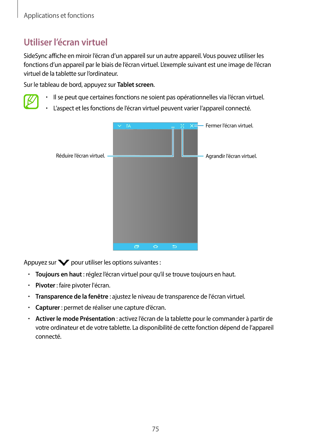 Samsung SM-P550NZWAXEF, SM-T550NZWEXEF, SM-T550NZWAXEF, SM-T550NZKAXEF, SM-P550NZKAXEF manual Utiliser l’écran virtuel 