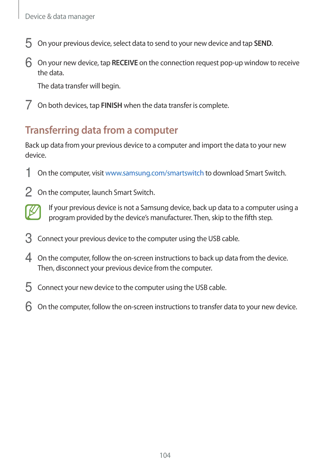 Samsung SM-P555NZAAXXV, SM-P555NZWAKSA, SM-P555NZBAKSA manual Transferring data from a computer, Device & data manager 