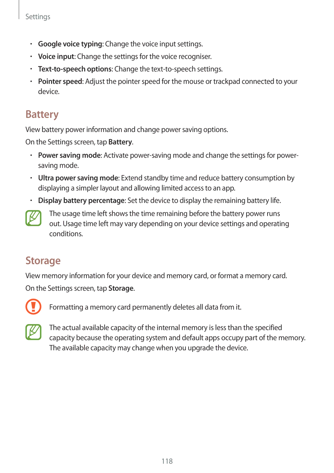 Samsung SM-P555NZWAXXV, SM-P555NZWAKSA, SM-P555NZBAKSA, SM-P555NZAAKSA, SM-P555NZAAXXV manual Battery, Storage 