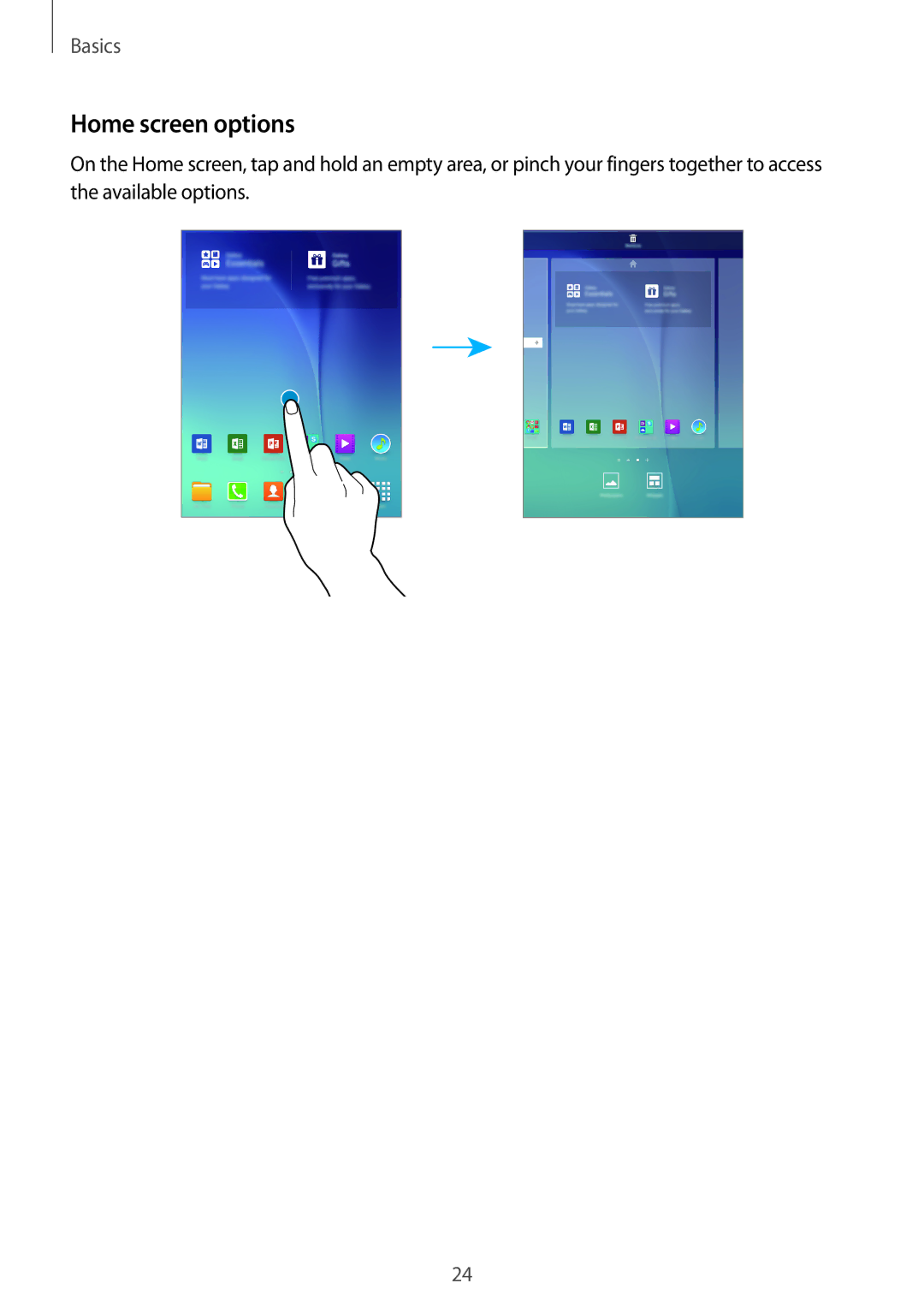 Samsung SM-P555NZAAXXV, SM-P555NZWAKSA, SM-P555NZBAKSA, SM-P555NZAAKSA, SM-P555NZWAXXV manual Home screen options 