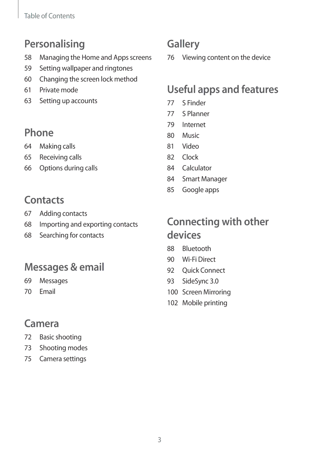 Samsung SM-P555NZWAXXV manual Making calls Receiving calls Options during calls, Messages, Viewing content on the device 