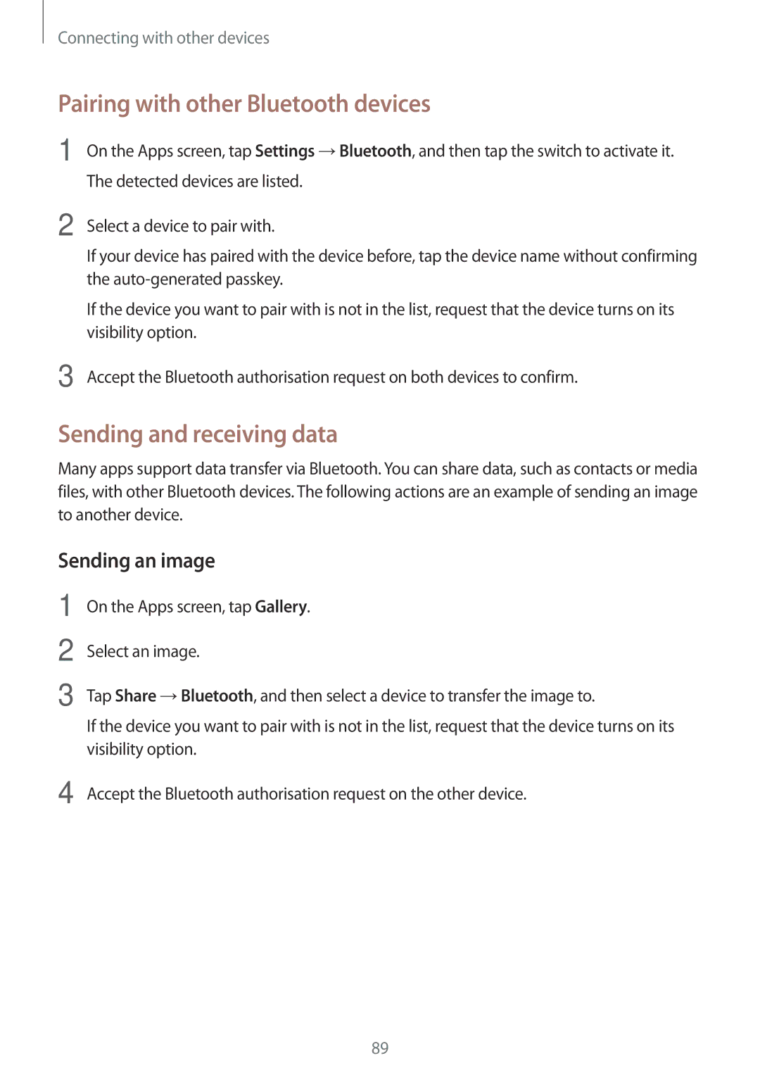 Samsung SM-P555NZAAXXV, SM-P555NZWAKSA Pairing with other Bluetooth devices, Sending and receiving data, Sending an image 