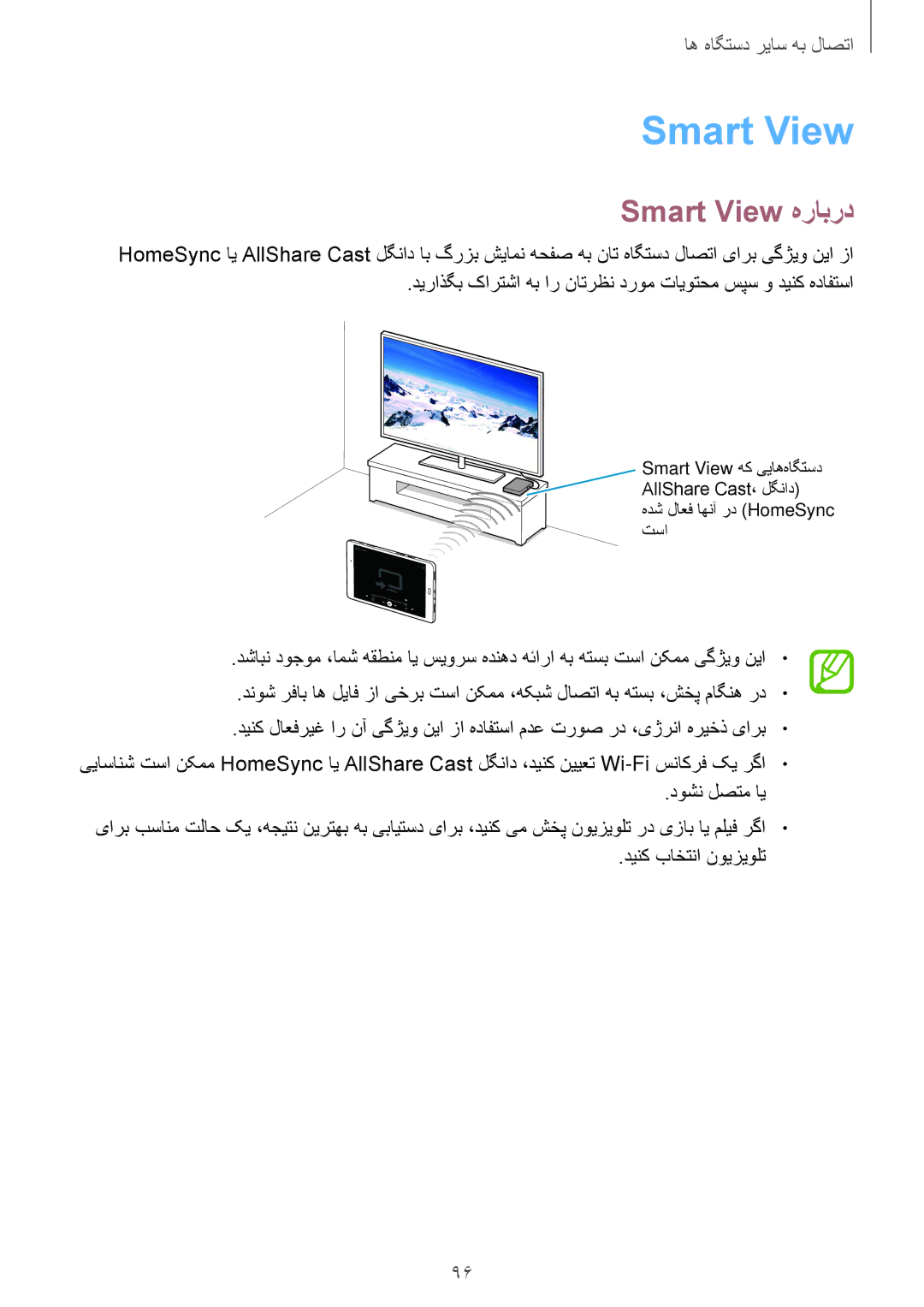 Samsung SM-P555NZWAKSA, SM-P555NZBAKSA, SM-P555NZAAKSA manual Smart View هرابرد 