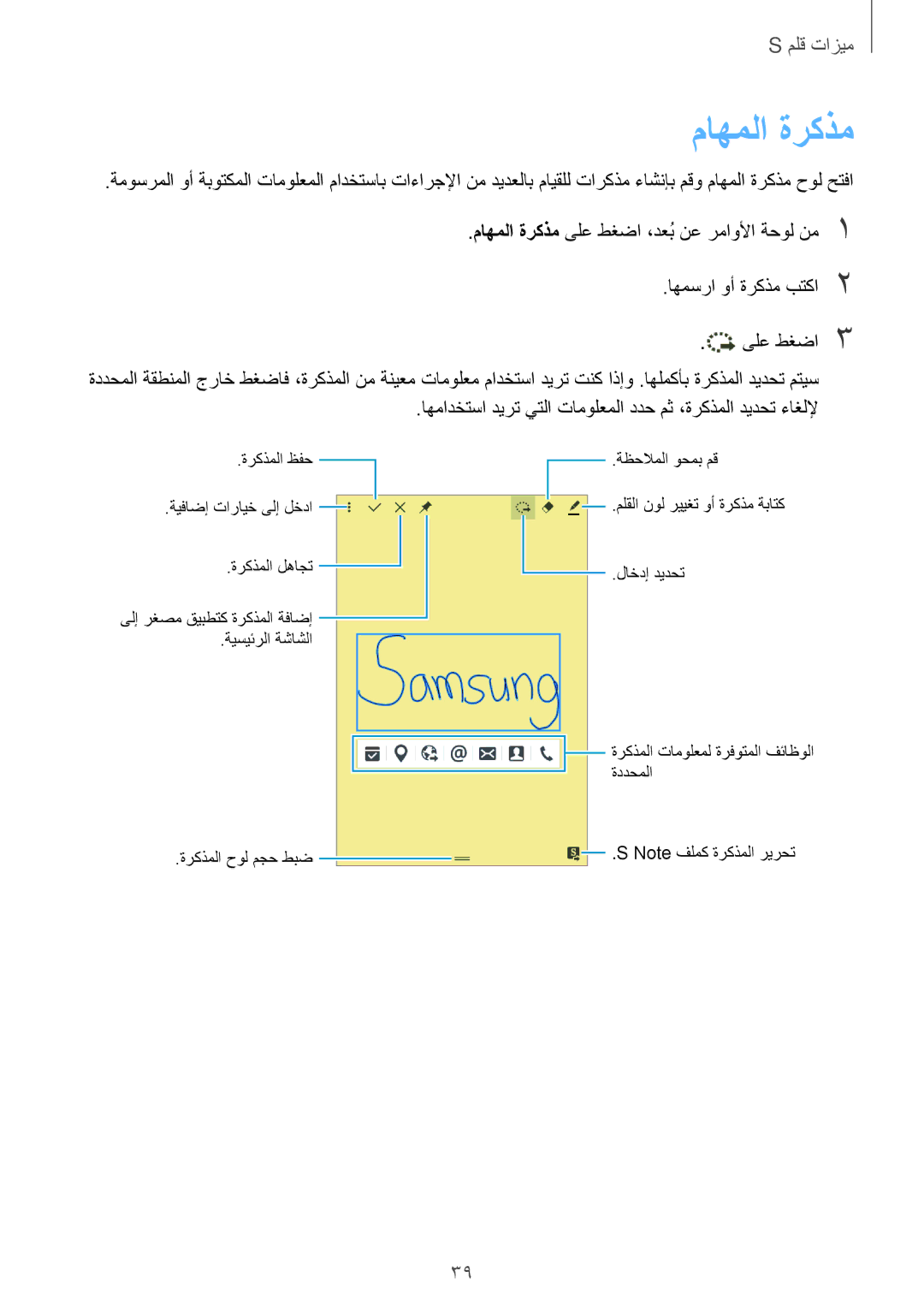 Samsung SM-P555NZWAKSA, SM-P555NZBAKSA, SM-P555NZAAKSA manual ماهملا ةركذم 