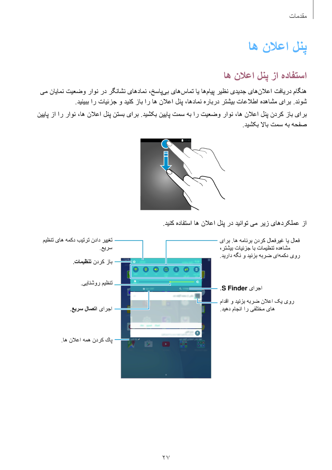 Samsung SM-P555NZWAKSA manual اه نلاعا لنپ زا هدافتسا, دینک هدافتسا اه نلاعا لنپ رد دیناوت یم ریز یاهدرکلمع زا 