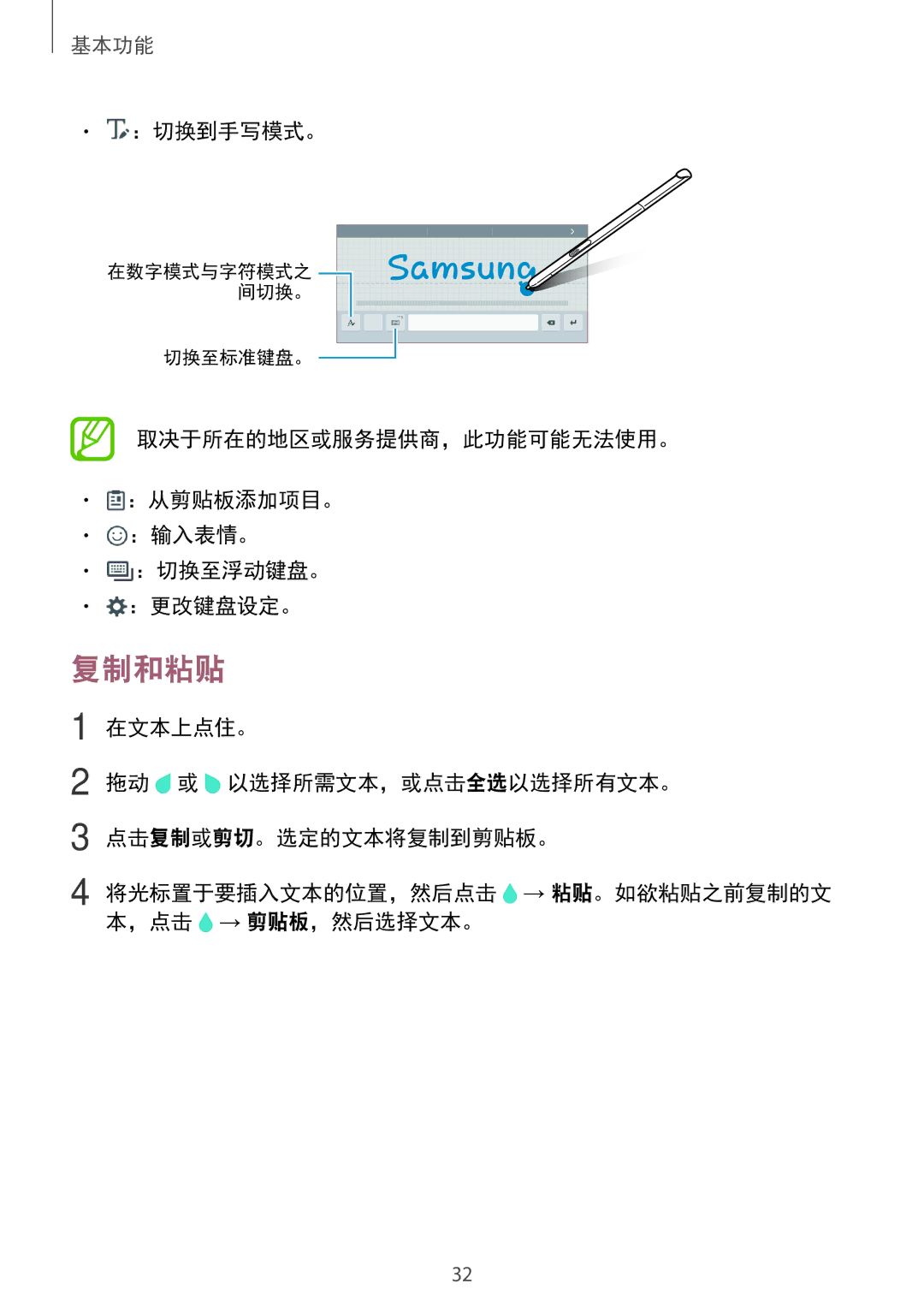 Samsung SM-P555NZWAXXV, SM-P555NZAAXXV manual 复制和粘贴, ：切换到手写模式。 