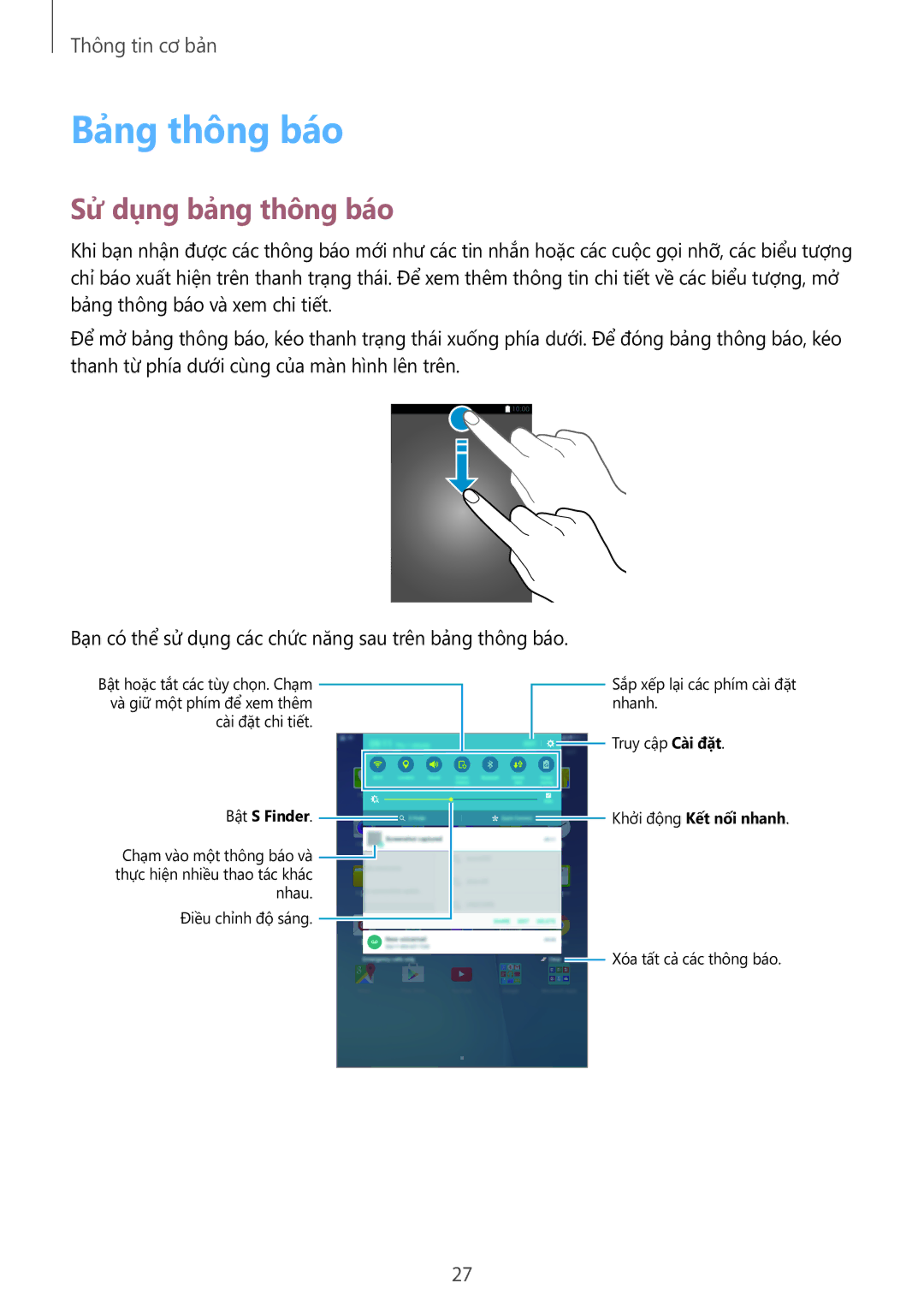 Samsung SM-P555NZAAXXV, SM-P555NZWAXXV manual Bảng thông báo, Sử dụng bảng thông báo 