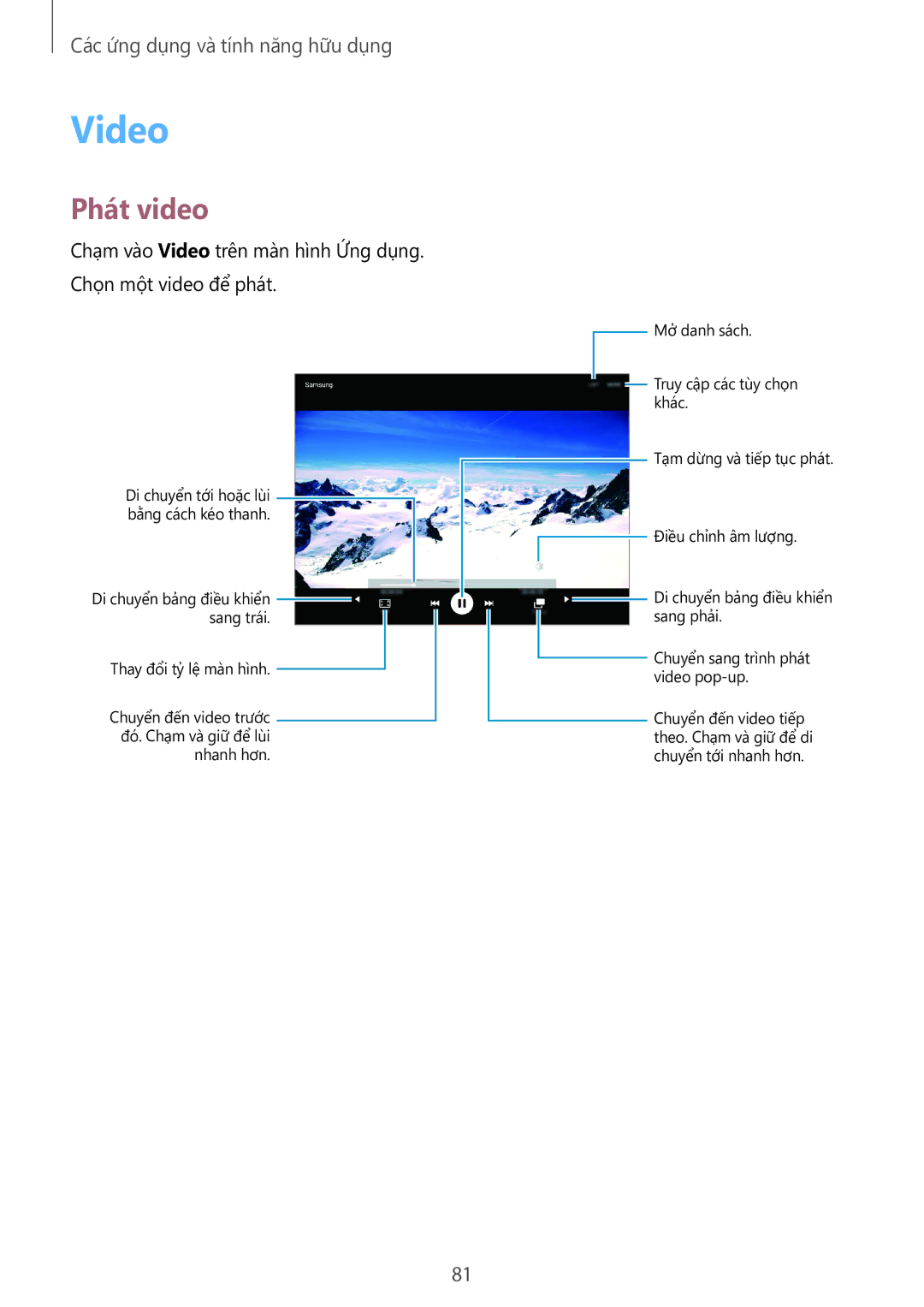 Samsung SM-P555NZAAXXV, SM-P555NZWAXXV manual Video, Phát video 