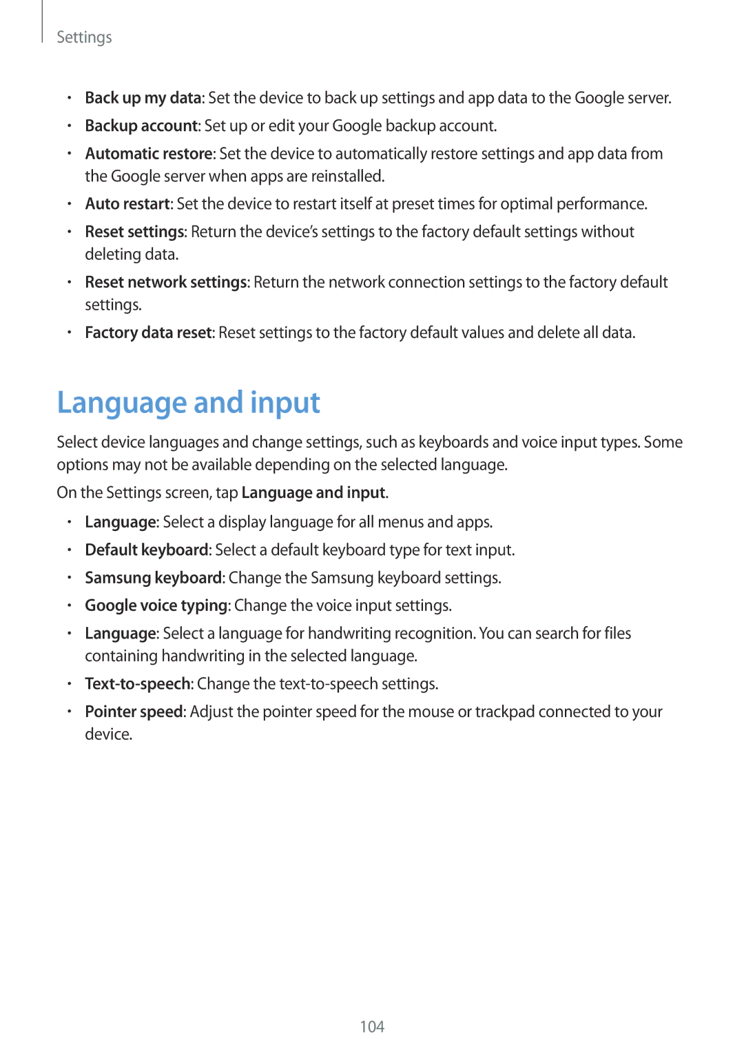 Samsung SM-P580NZKAPHE, SM-P580NZKADBT, SM-P580NZKAXEF, SM-P580NZKATUR, SM-P580NZKAITV, SM-P580NZWATUR manual Language and input 